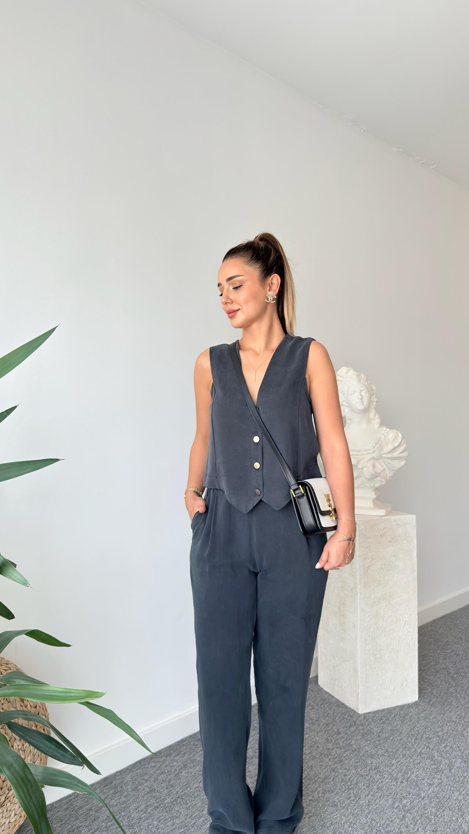 Antrasit Clare Yelekli Tensel Takım