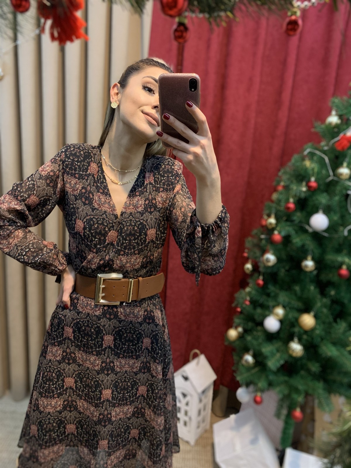 Kruvaze Yaka Şifon Elbise