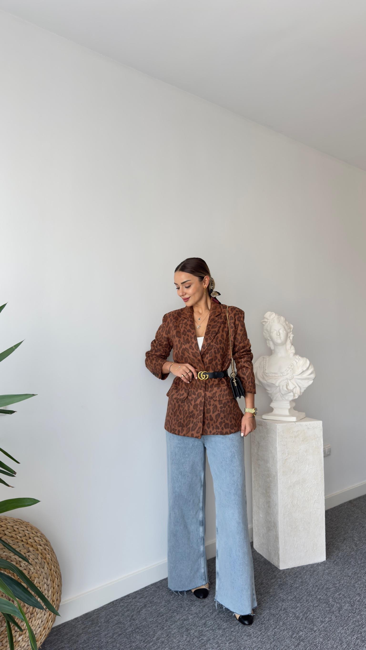 Effe Leopar Desenli Süet  Blazer 
