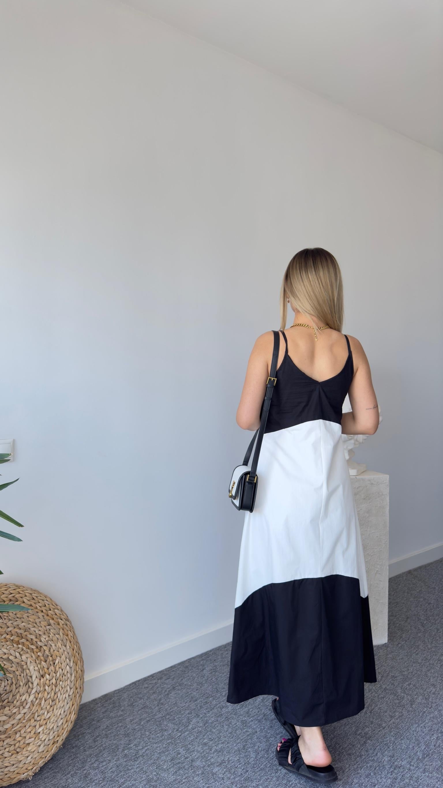 Siyah Beyaz Renk Geçişli Poplin Elbise