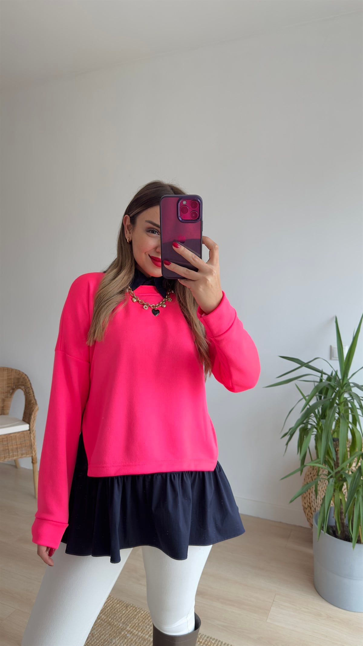 Gömlek Detaylı Neon Sweat