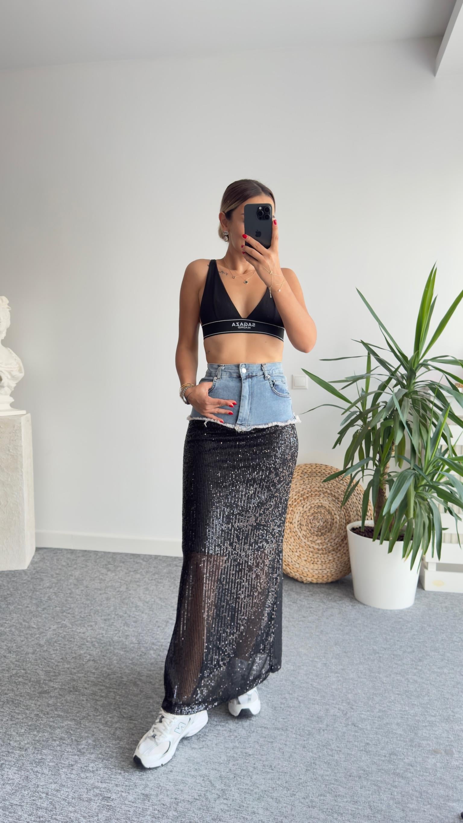 Kot Garnili Payetli Uzun Etek