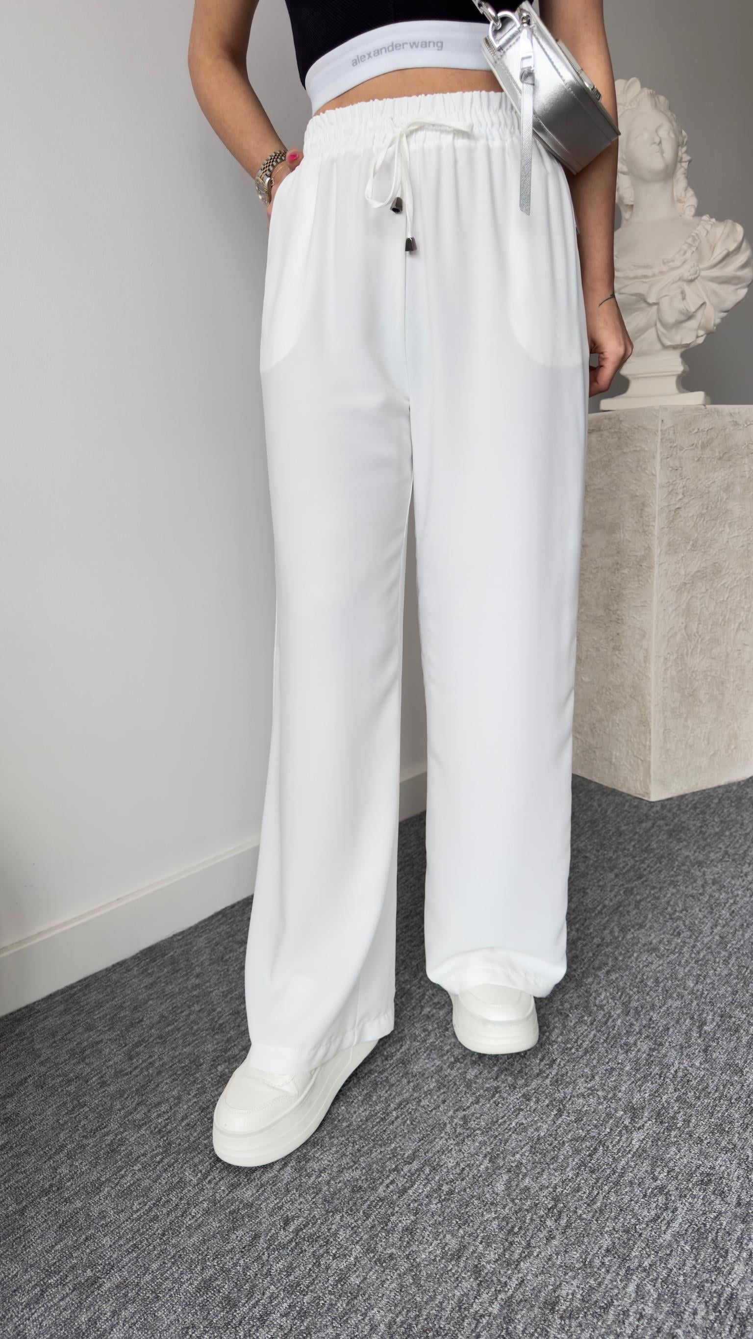 Carla Bel Lastikli Beyaz Palazzo Pantolon