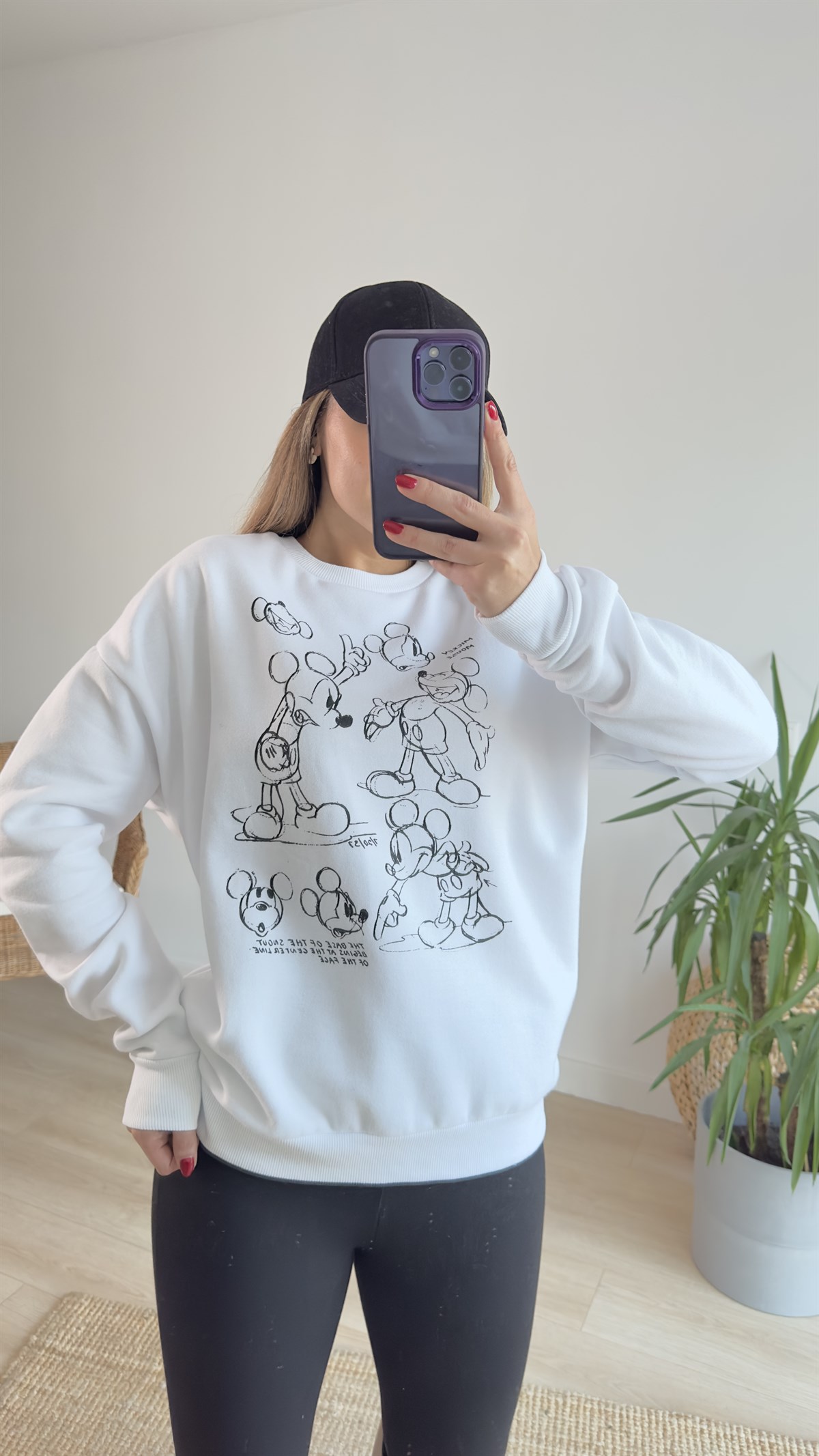 Mickey Baskılı Beyaz Sweatshirt