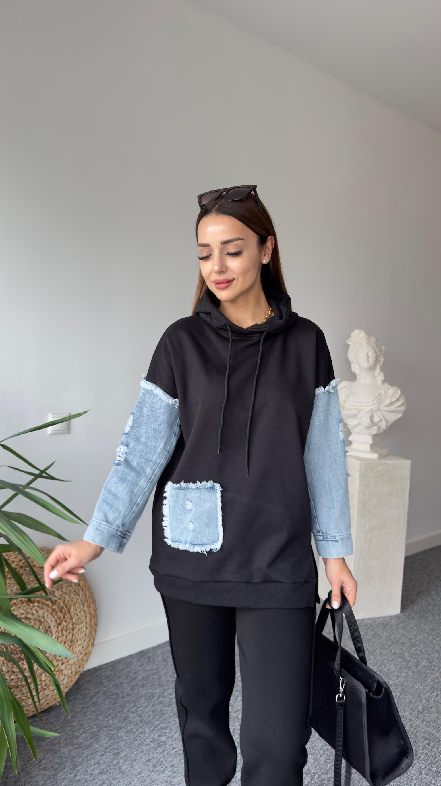 Piem Kot Detay Siyah Sweatshirt