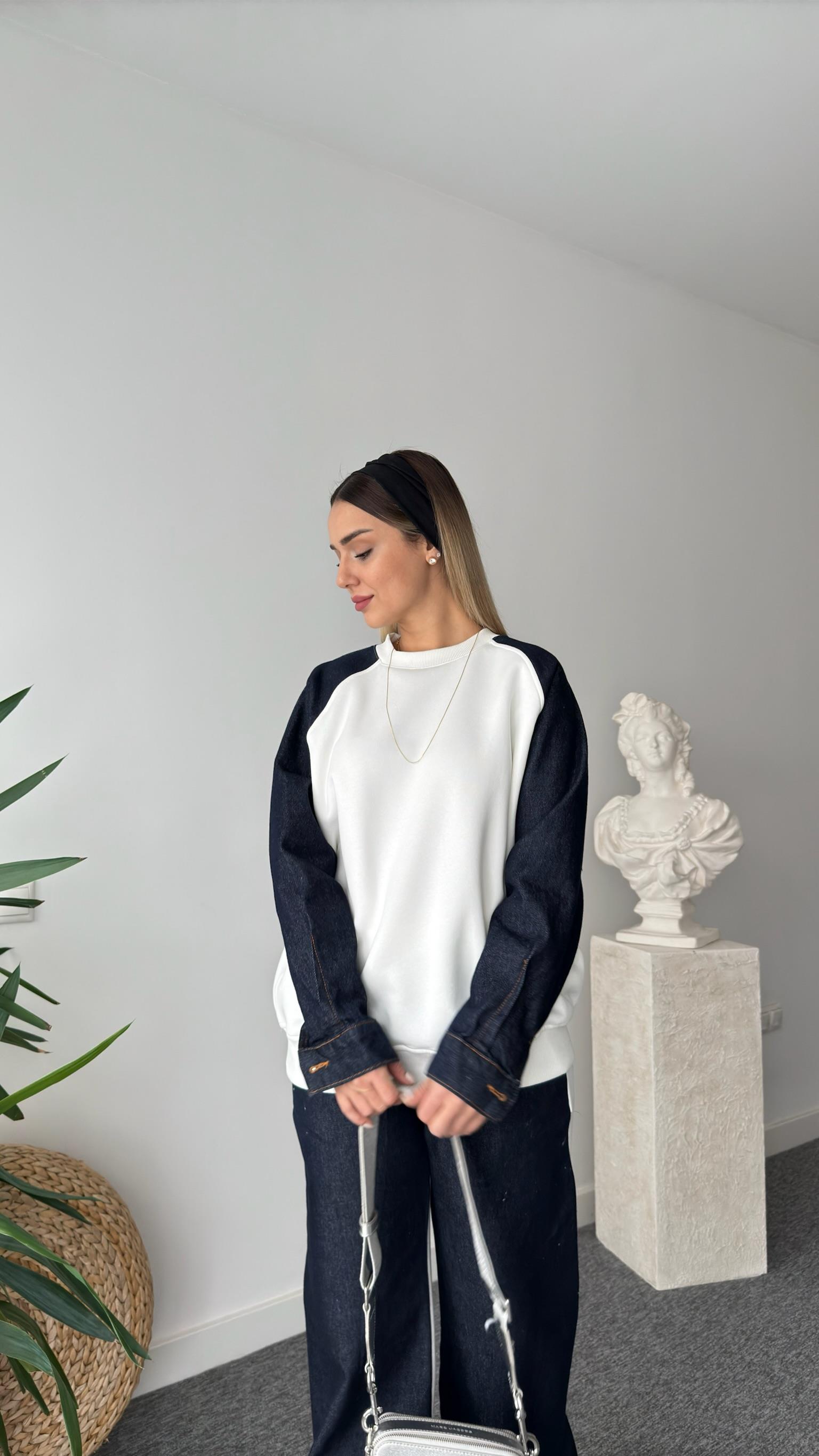 Borges Kot Garnili Beyaz Sweat Pantolon Takım