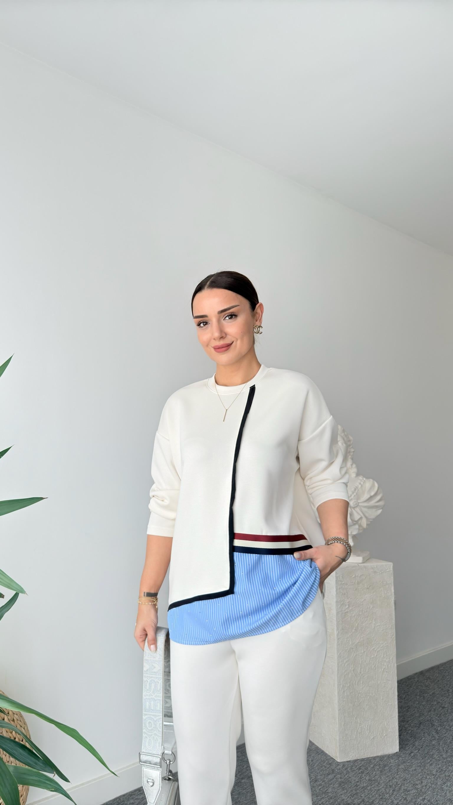 Molta Şerit Detaylı Modal Sweat