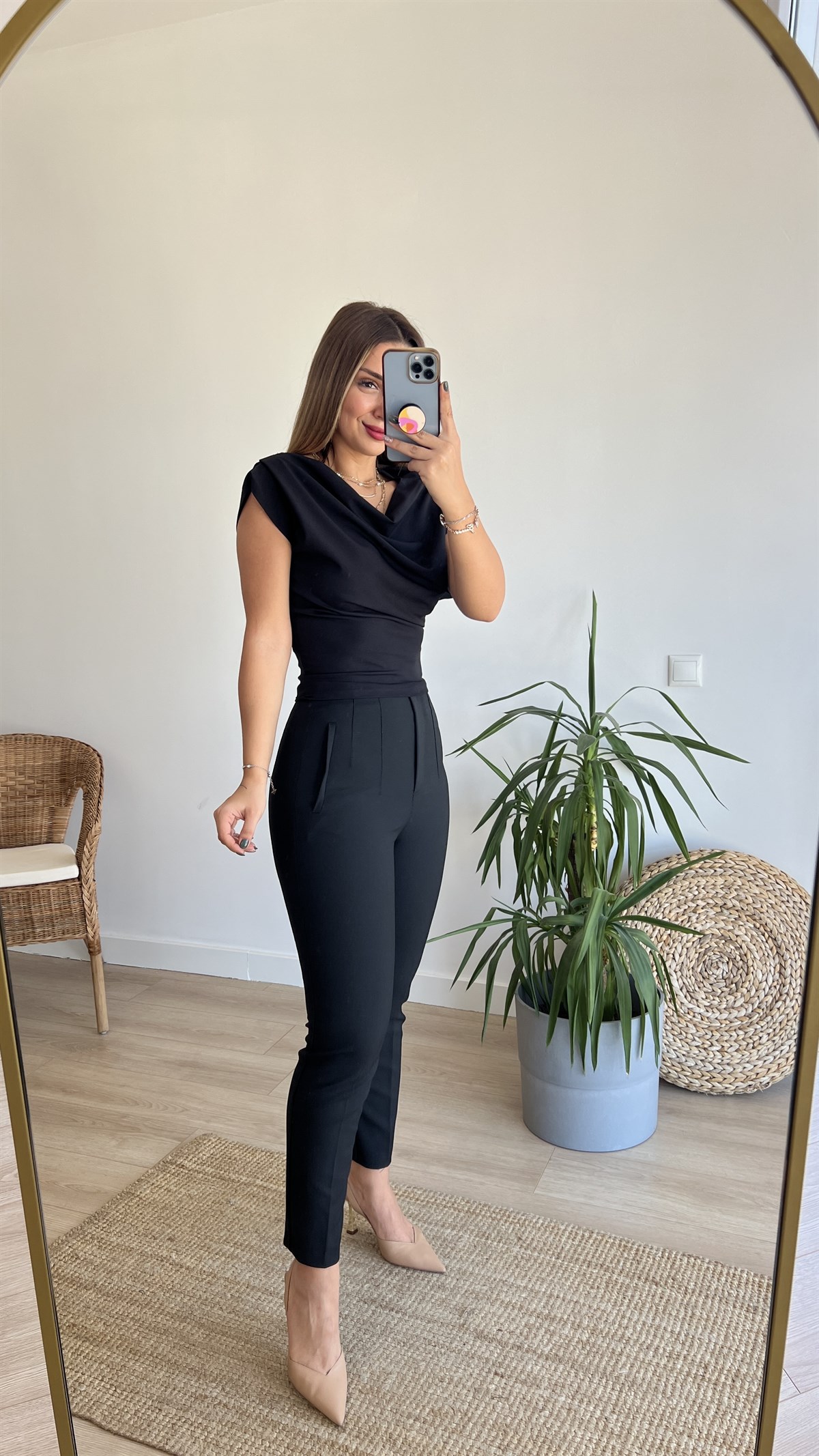 Yanı Fermuarlı Siyah Bluz 