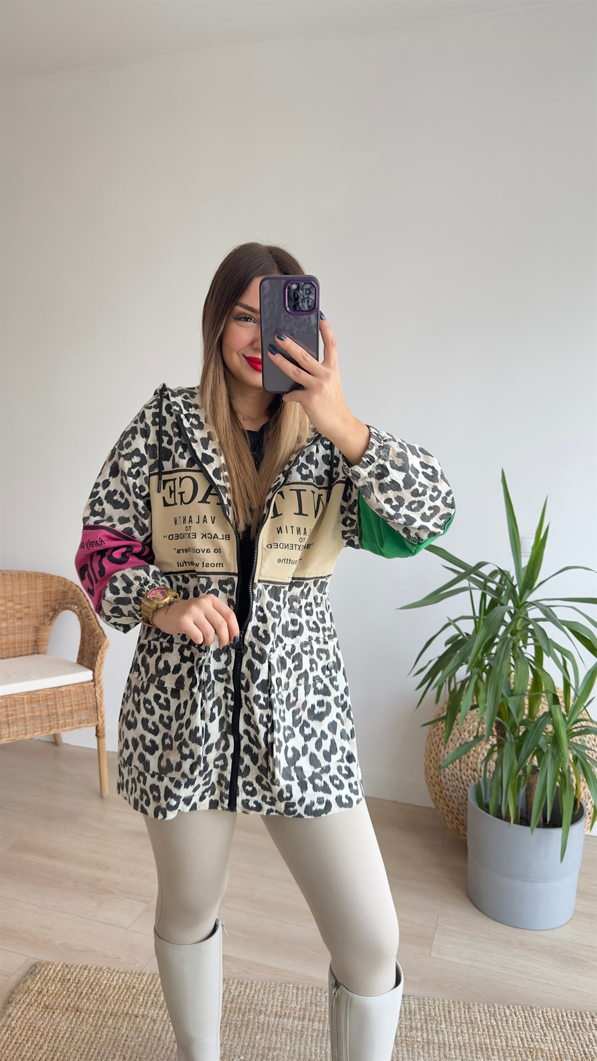 Renkli Leopar Desen Tasarım Ceket
