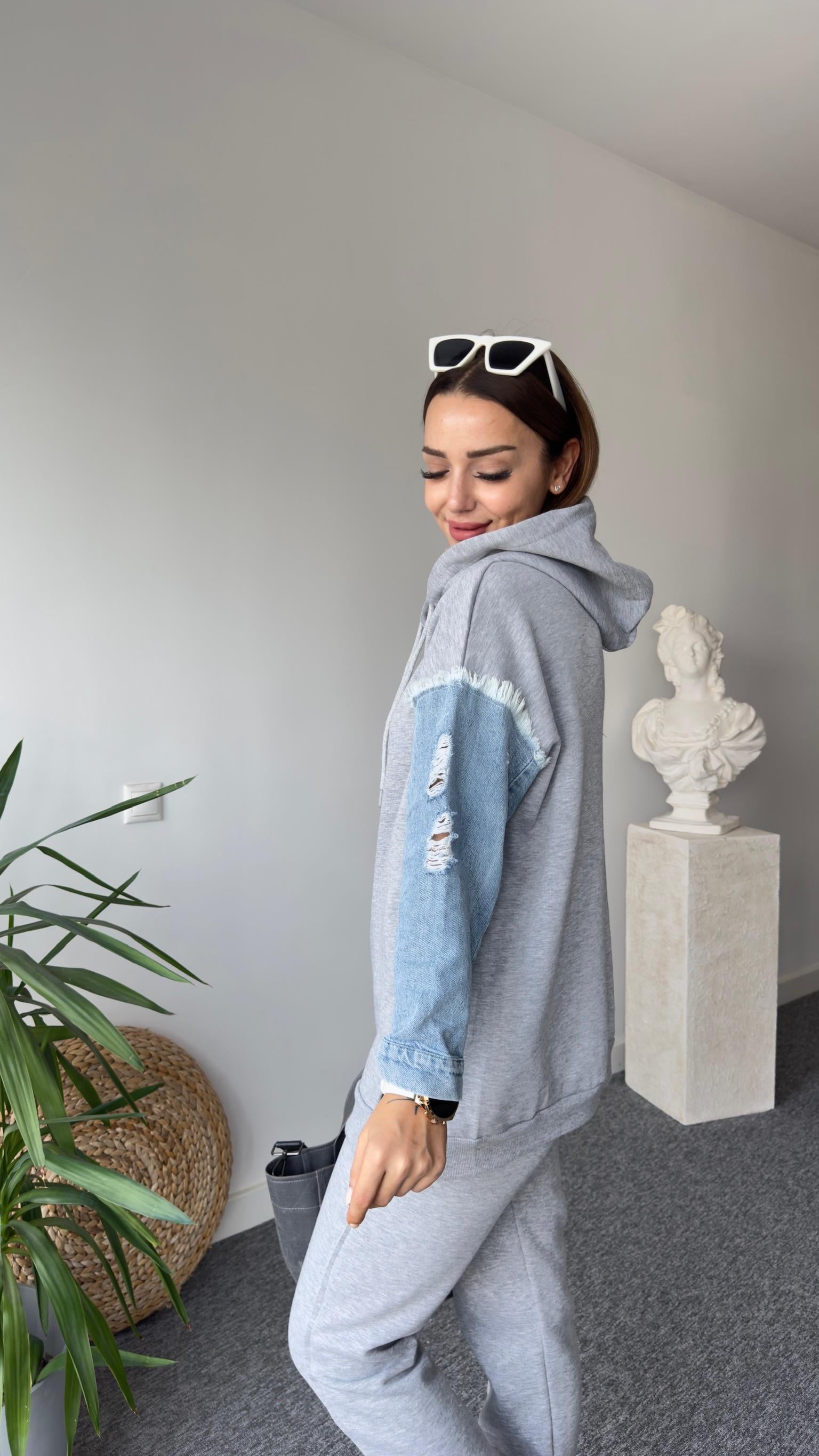 Piem Kot Detay Gri Sweatshirt