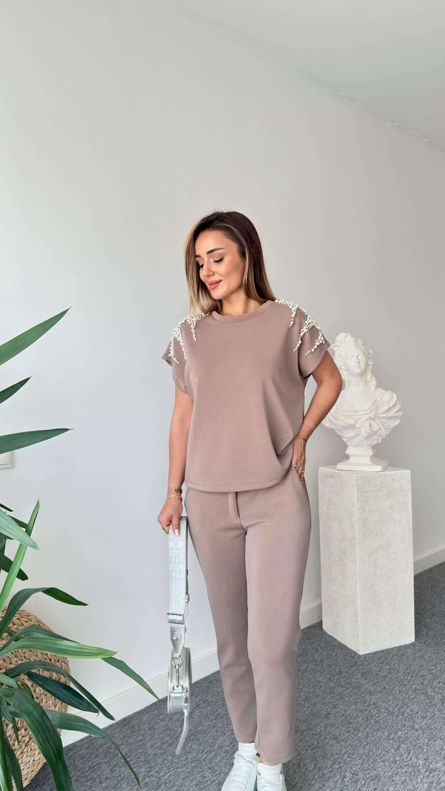 Kahve Klara Premium İncili Modal Takım