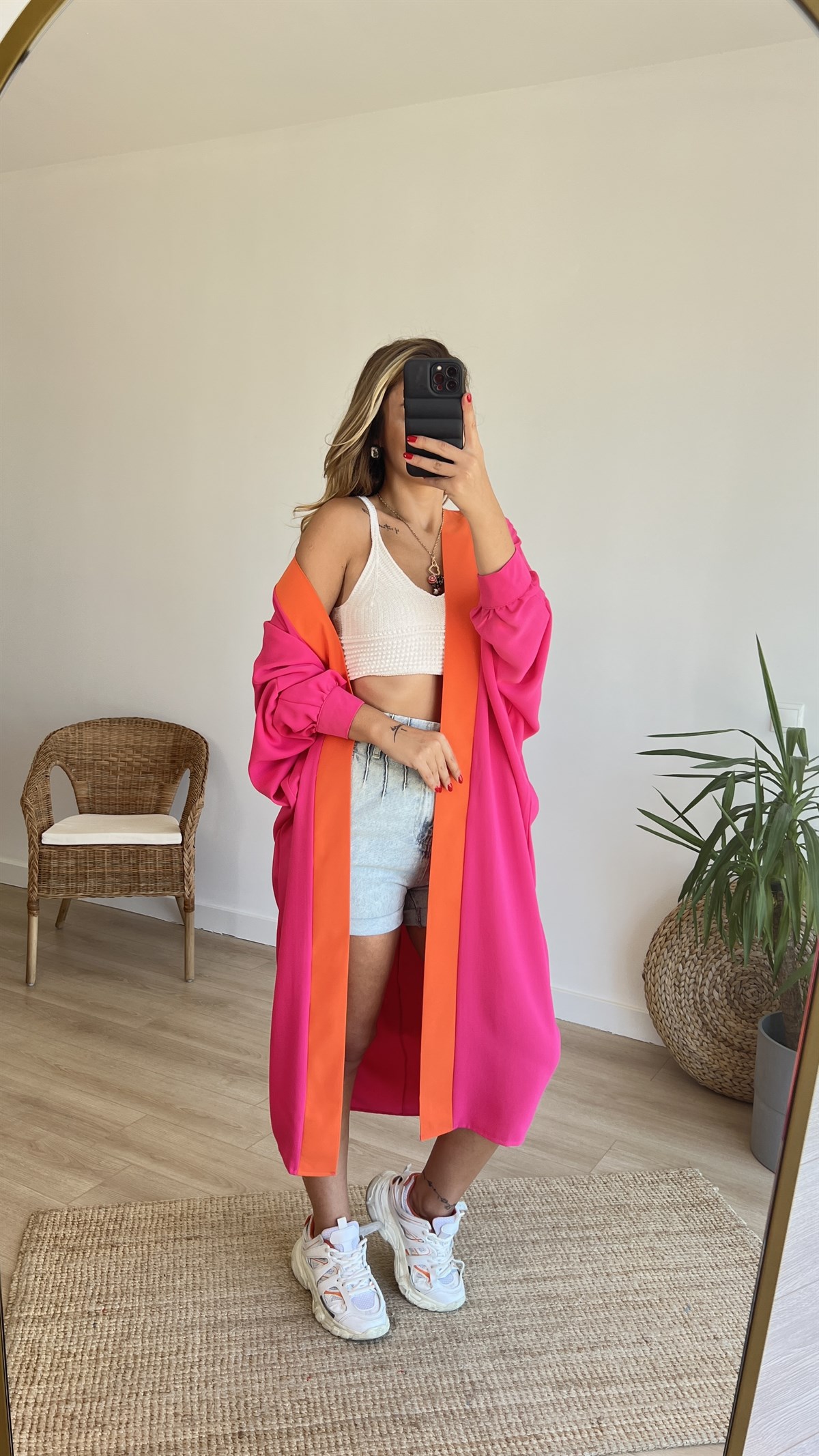 Yarasa Kol Oversize Pembe Tasarım Tunik