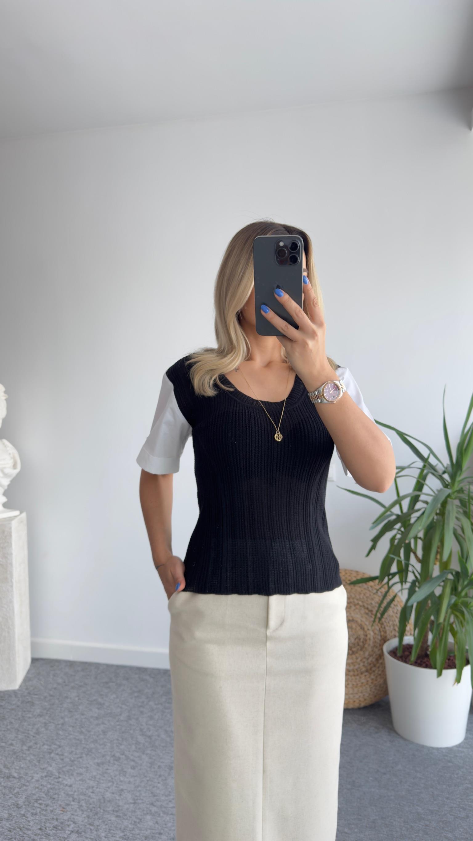 Kollar Poplin Detay Siyah Orj Model Bluz