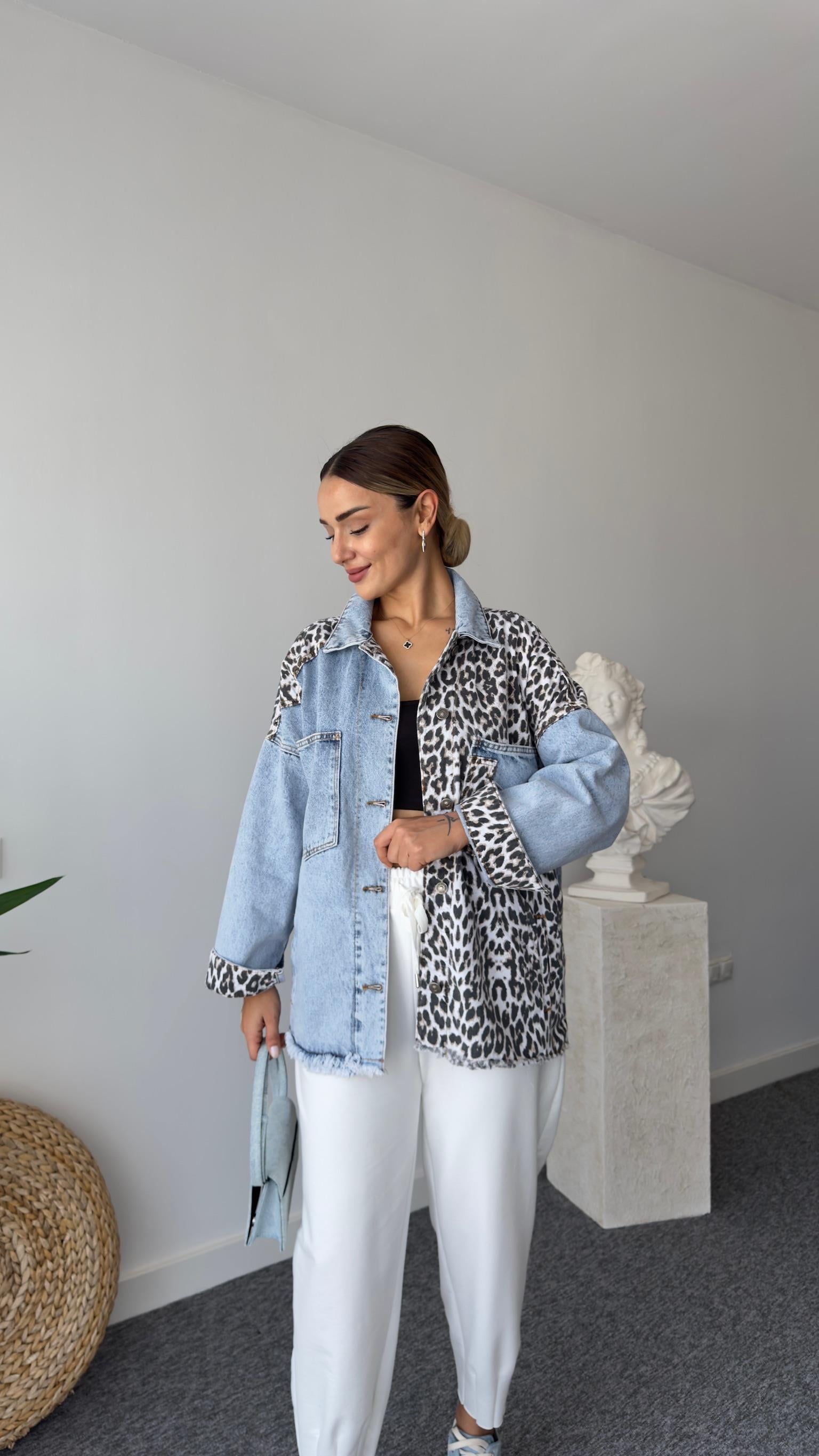 Elmer Leopar Garnili Denim Ceket