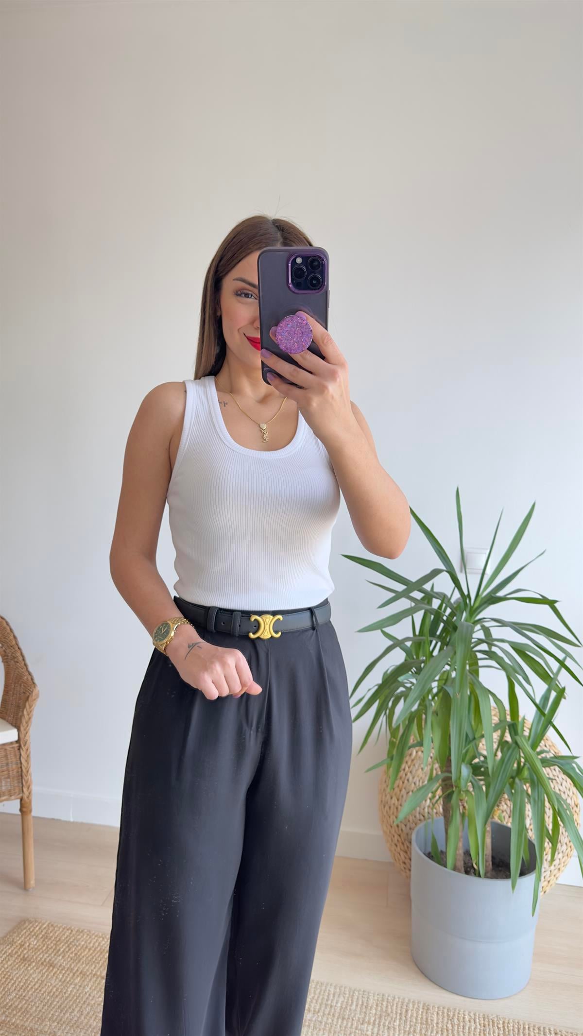 İlya Çizgili U Yaka Beyaz Crop