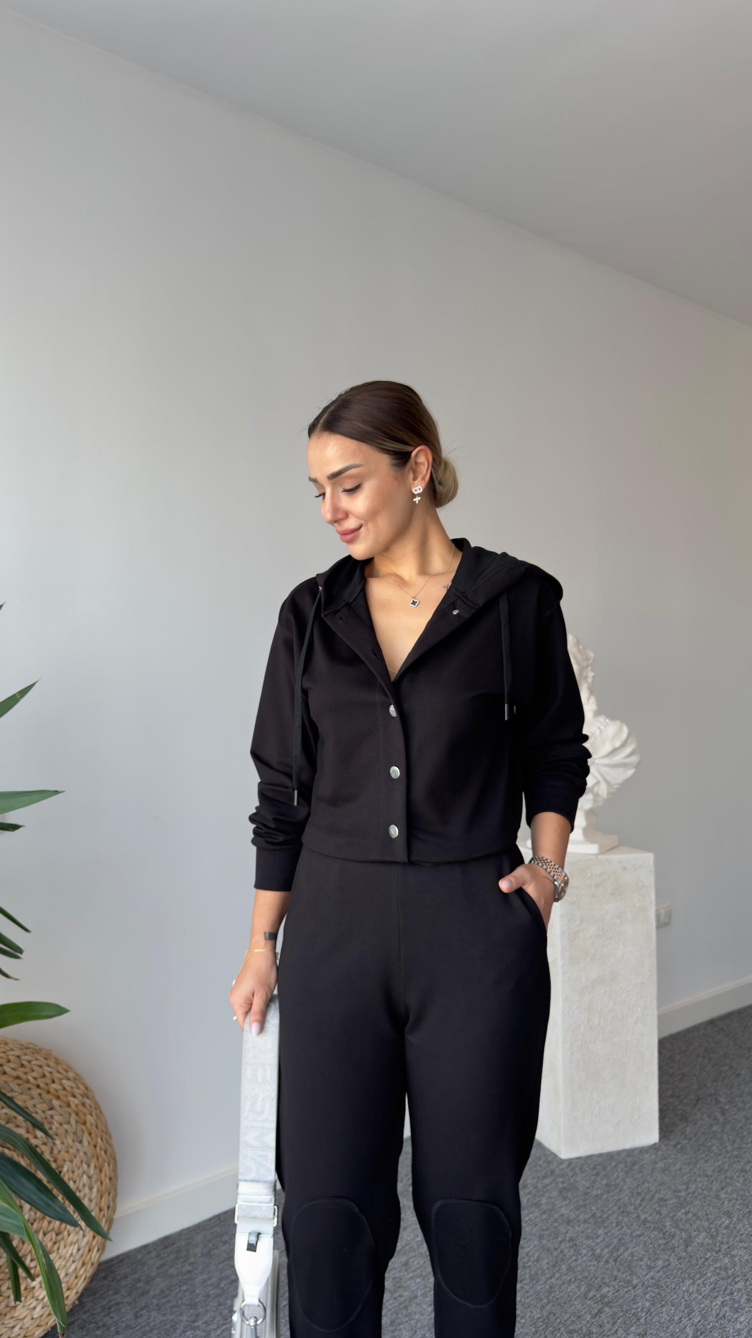 Mella Kapüşonlu Siyah Tulum