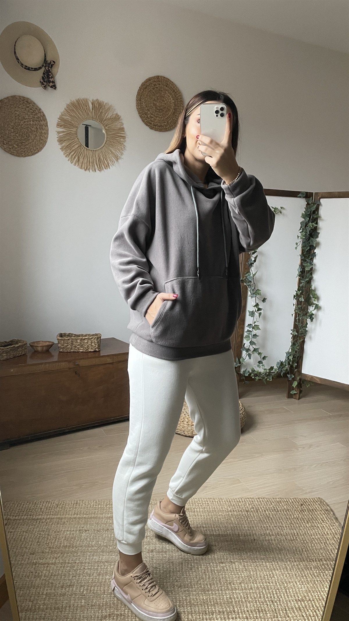 Gri Kapüşonlu Polar Sweat