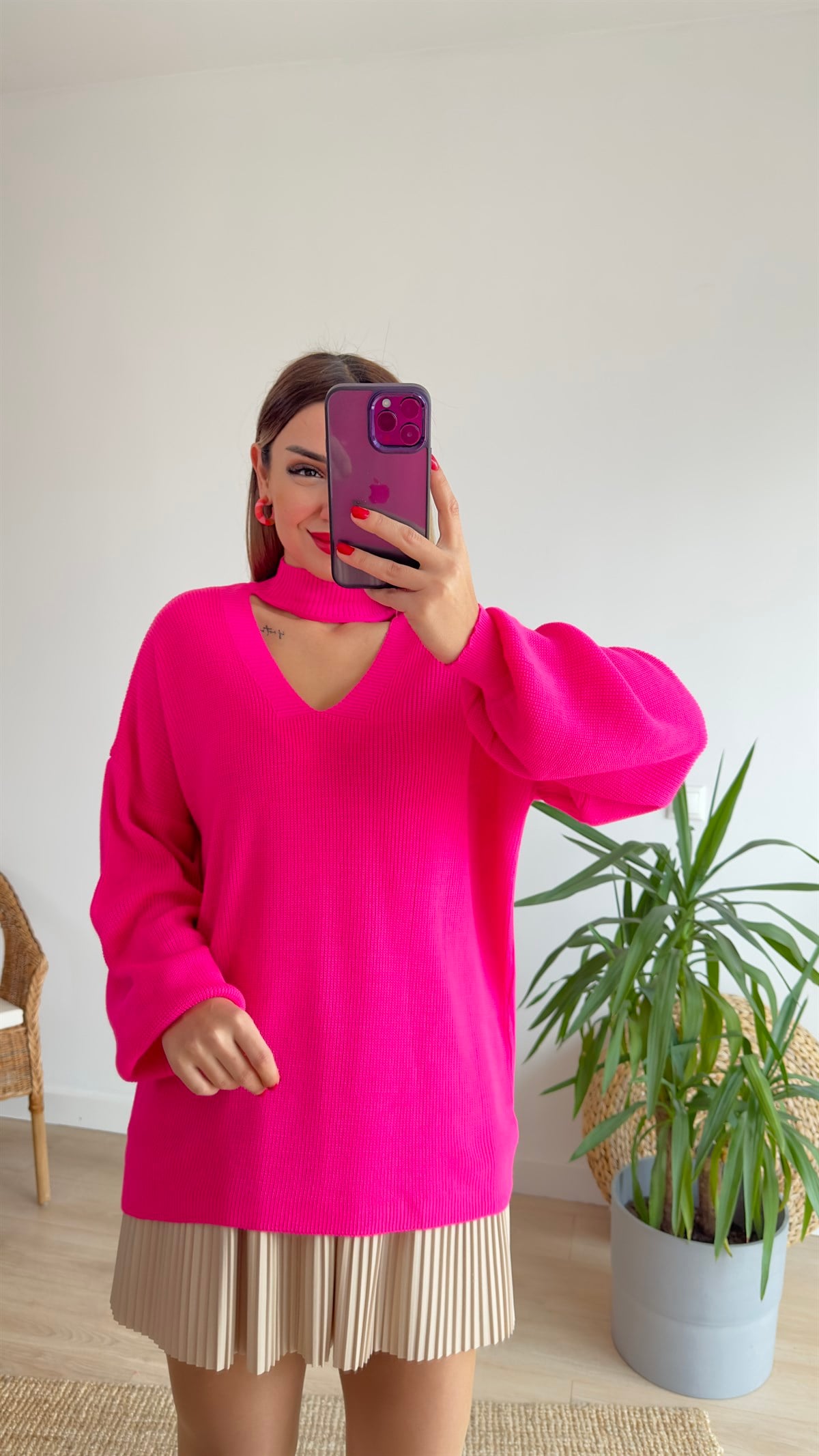 Ön Arka V Balıkçı Pembe Triko