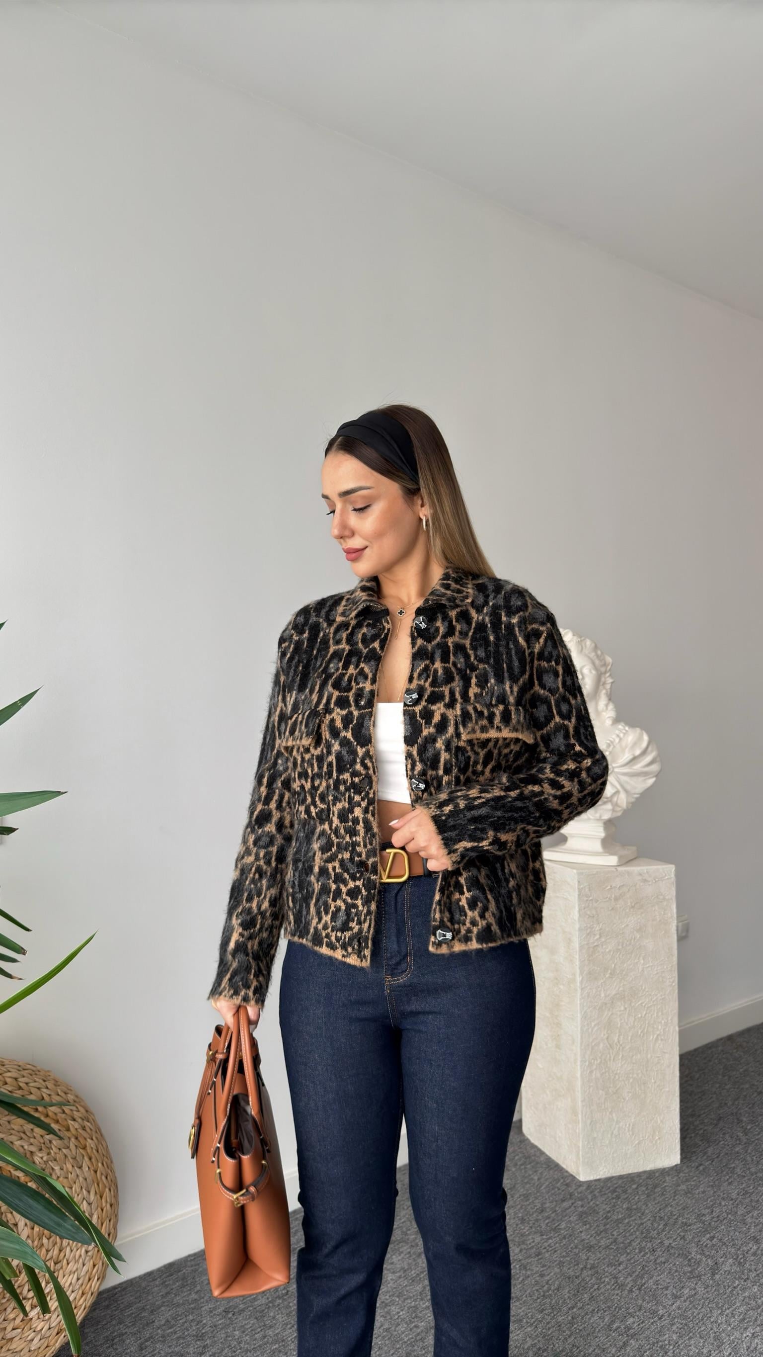 Palamo Leopar Desen Jakarlı Hırka 