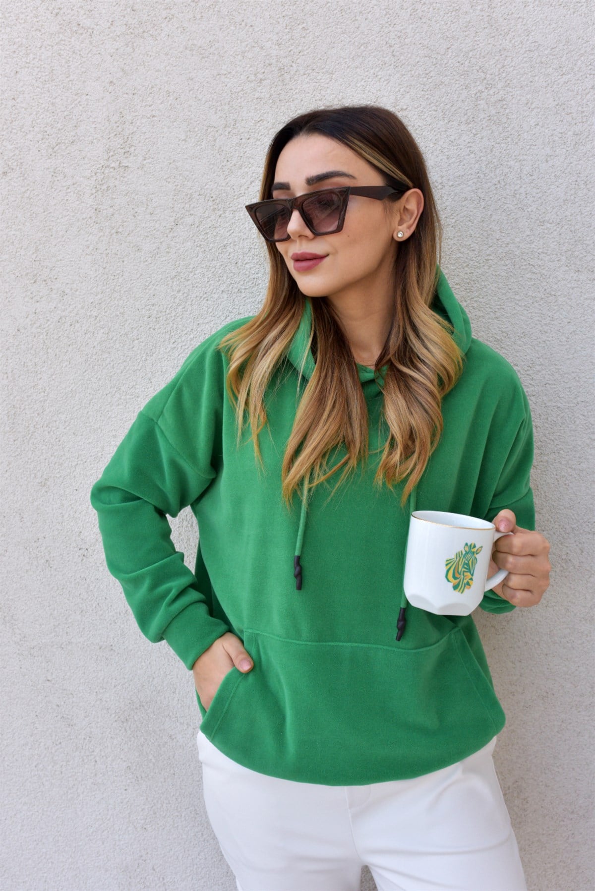 Yeşil Kapüşonlu Polar Sweat	