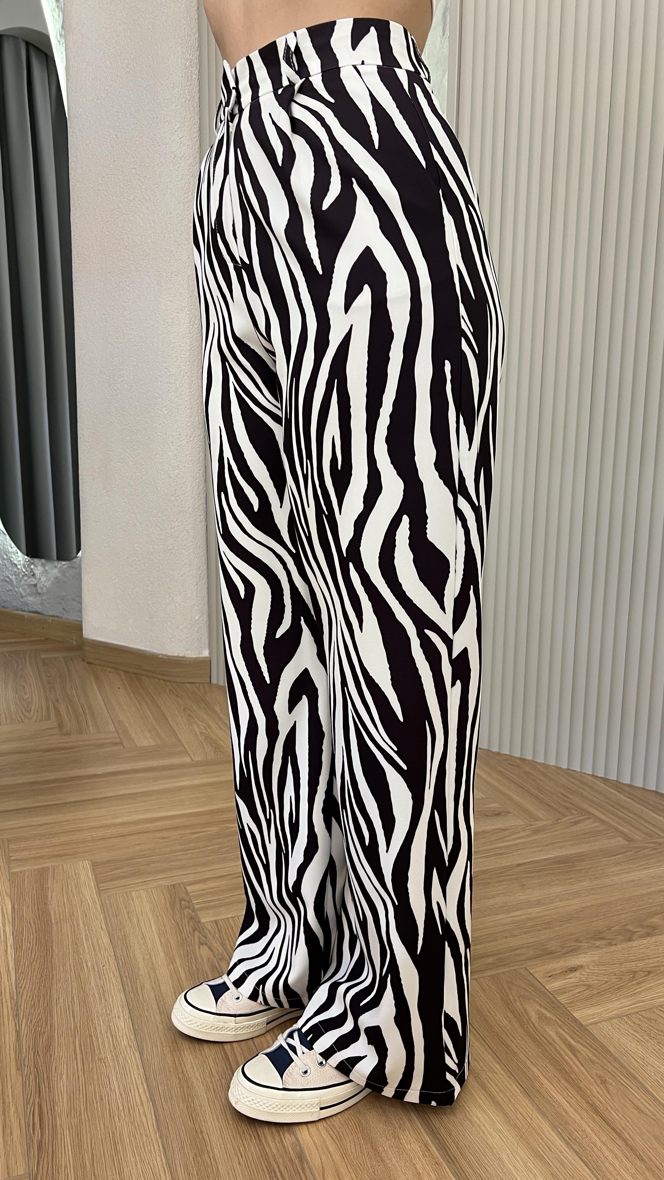 Lares Zebra Desenli Yüksek Bel Pantolon