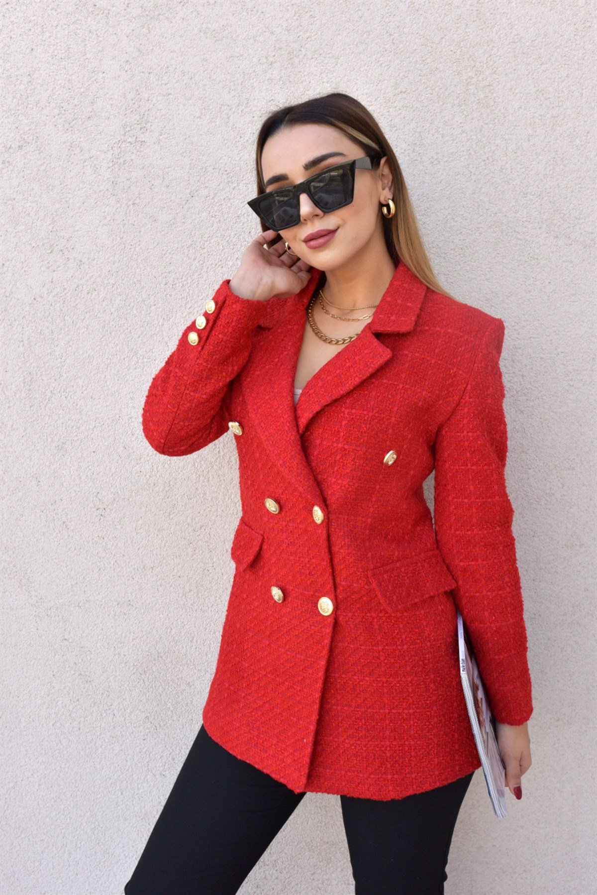 Zara Model Dokulu Kırmızı Ceket