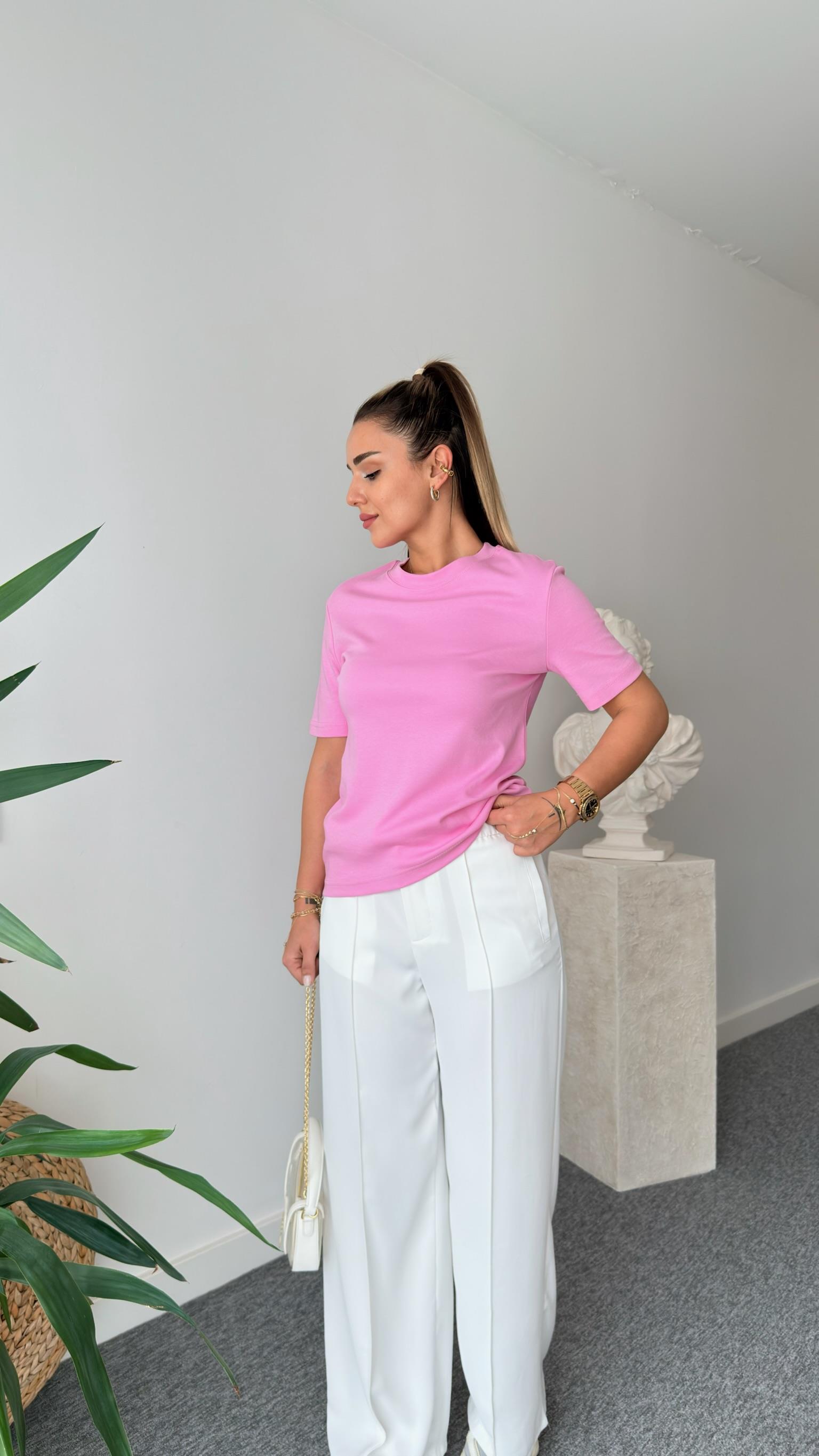 Pembe Falmo Bisiklet Yaka Massi Tshirt