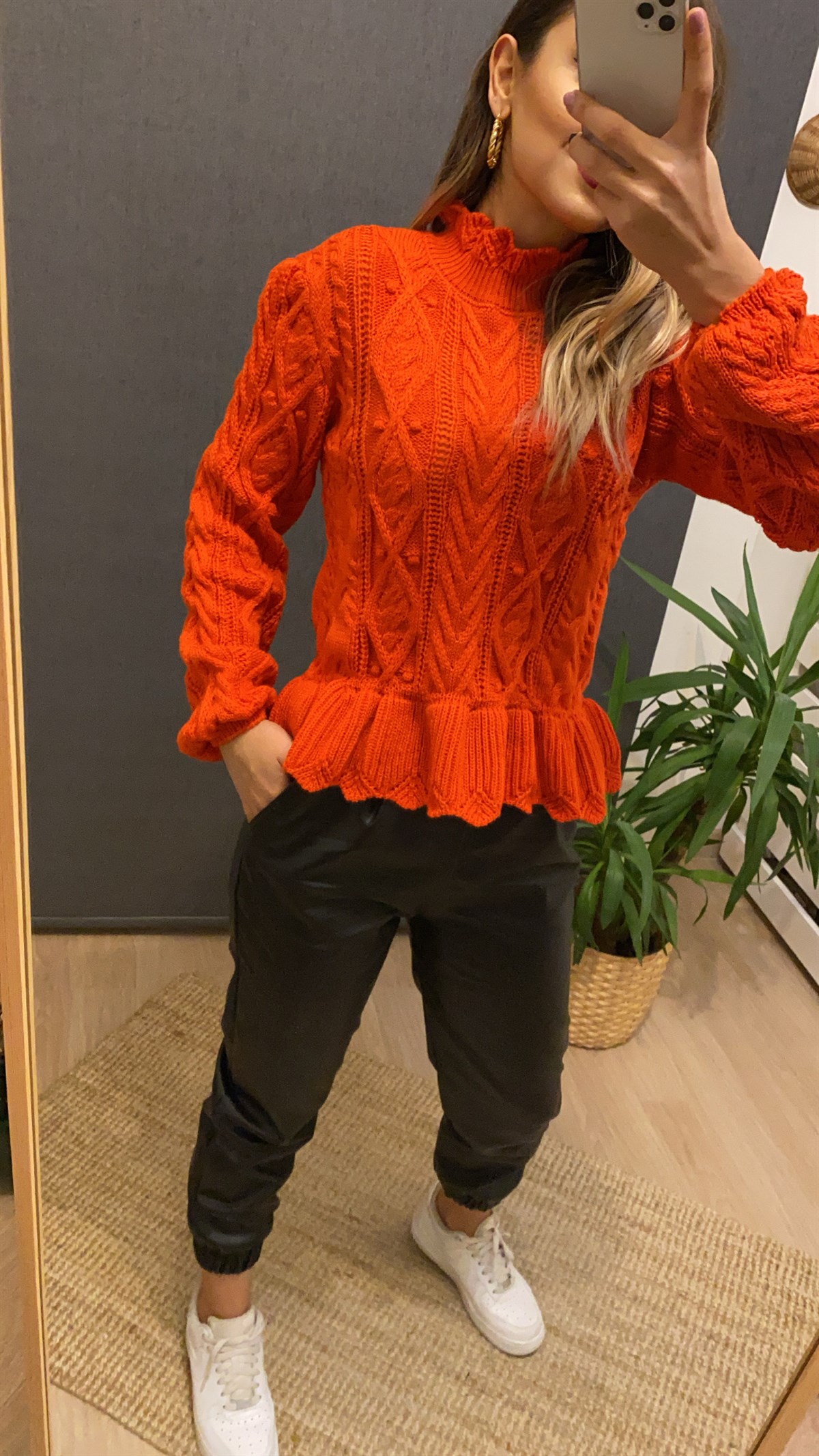 Zara Model Saç Örgü Orange Kazak