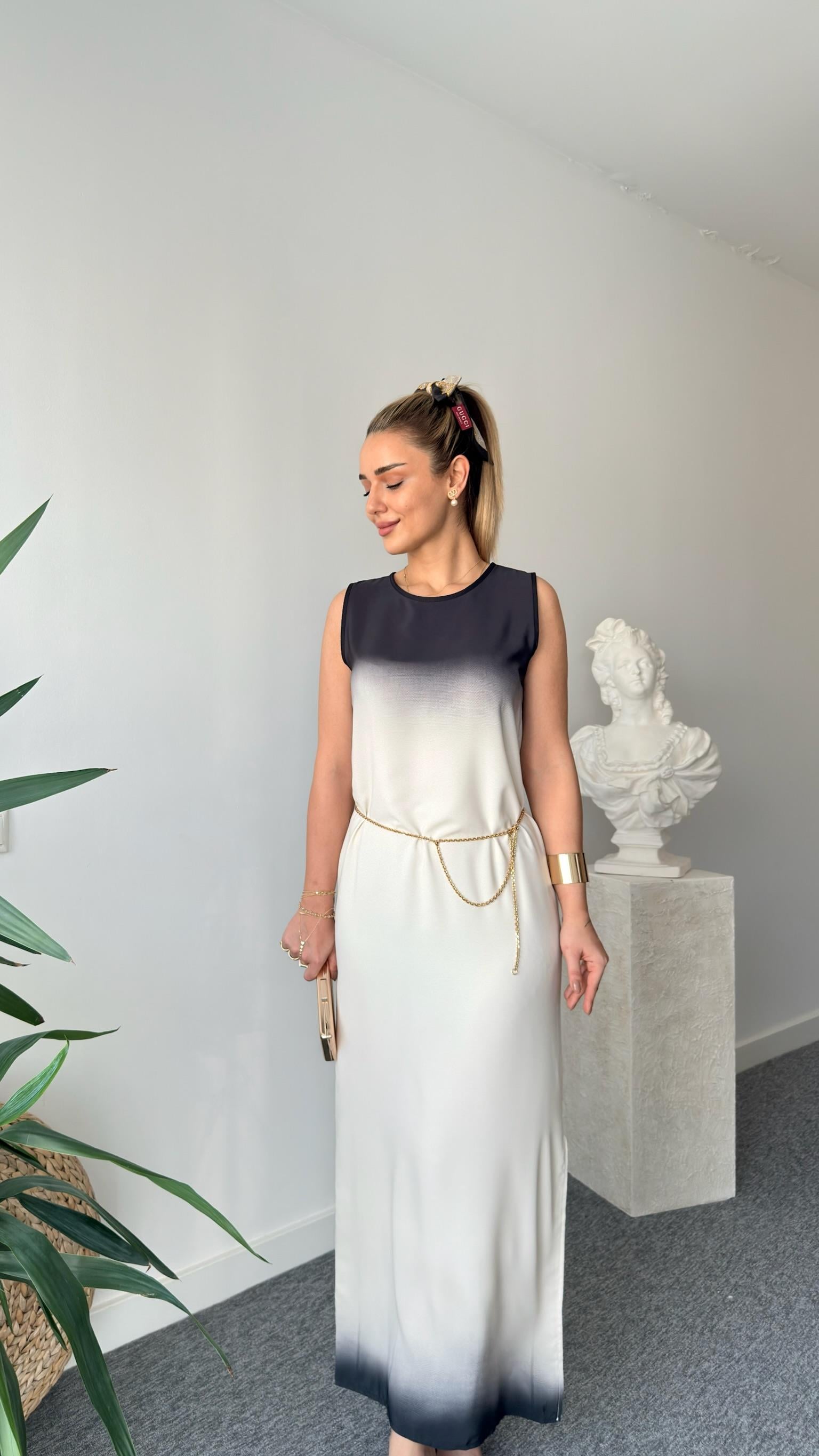 Adio Orj Model Siyah Beyaz Elbise 