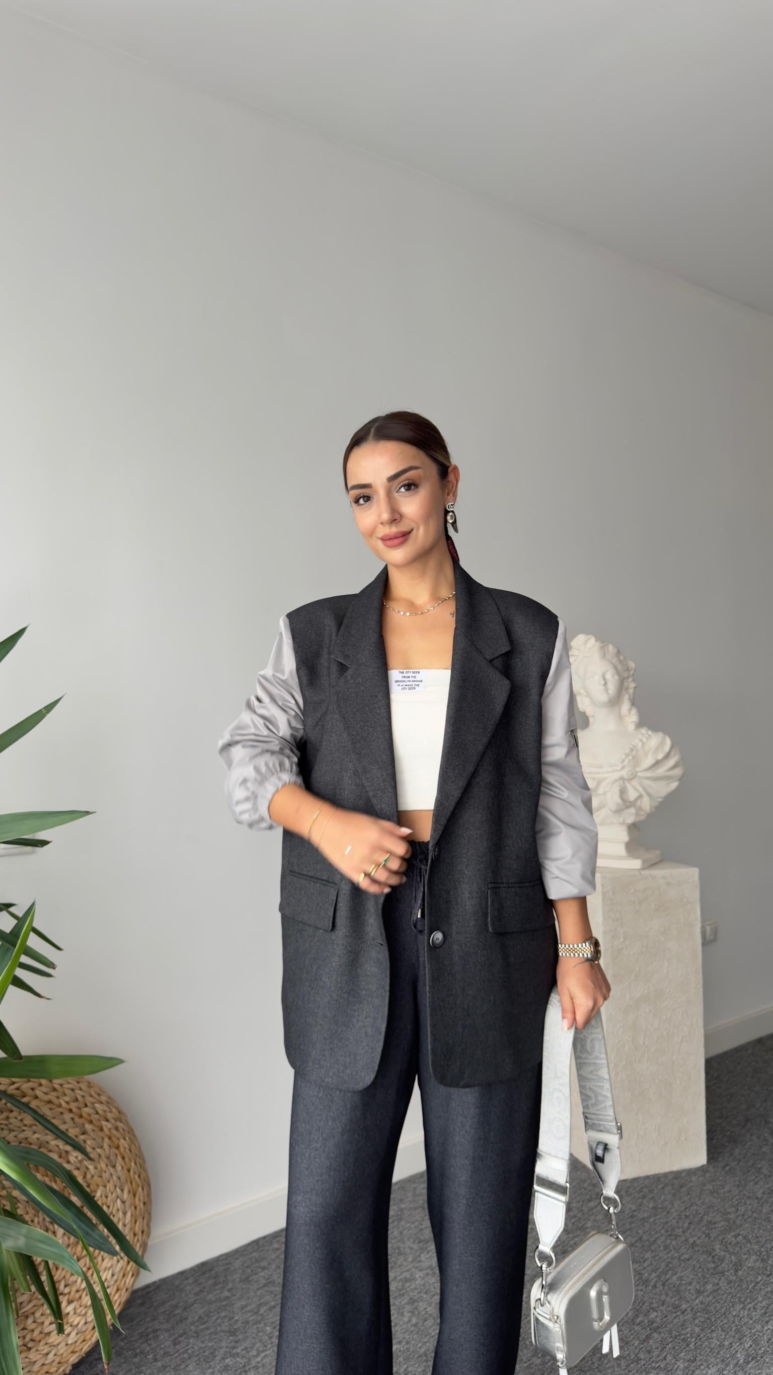 Monice Kollar Paraşütlü Antrasit Blazer Ceket