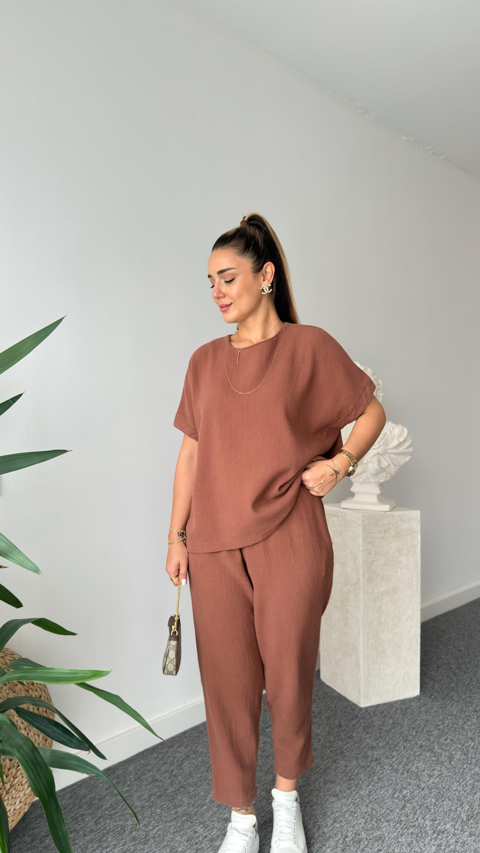 Kahve Jaker  Keten Salaş Takım