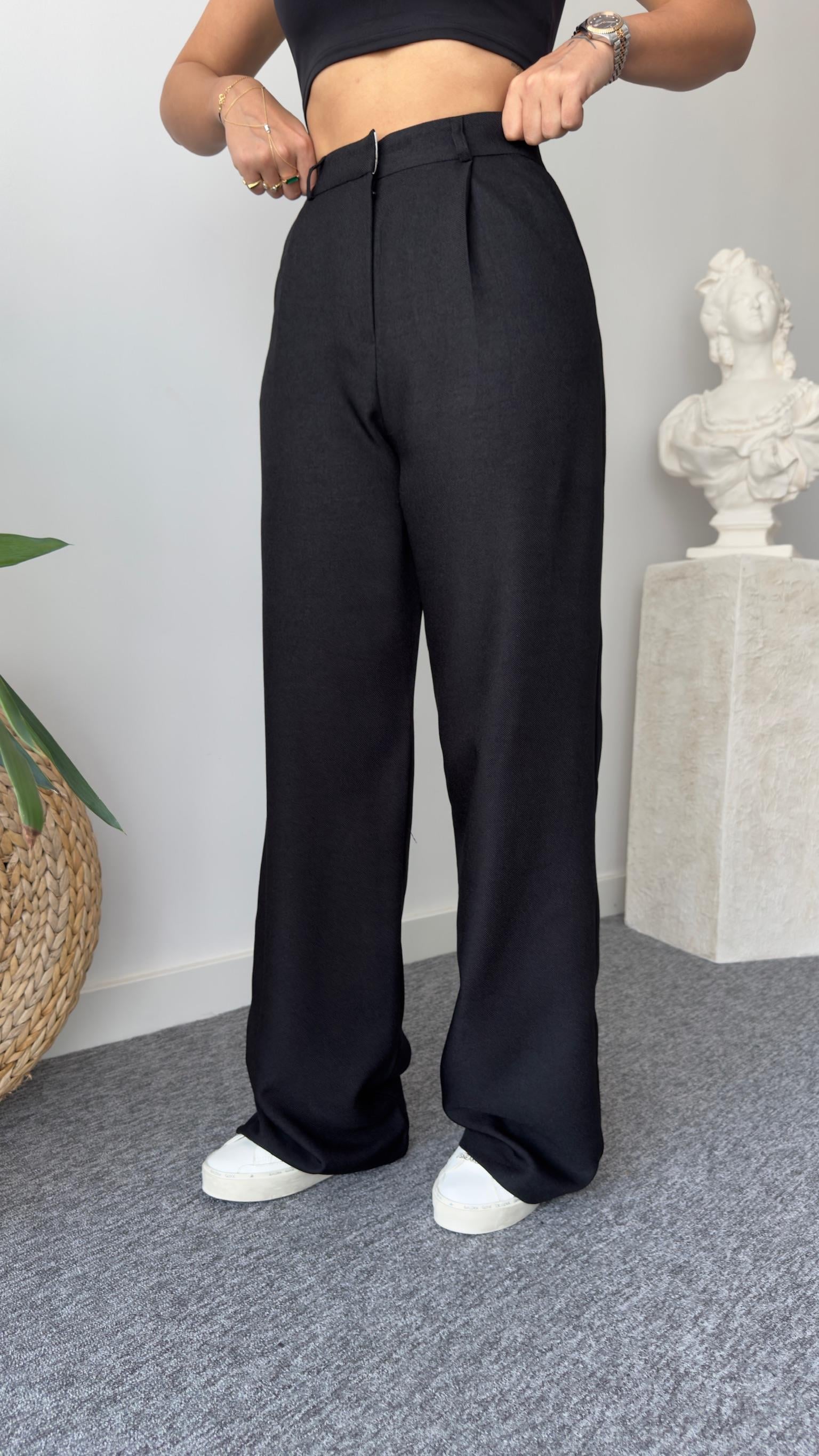 Yün Efekt Siyah Palazzo Pantolon