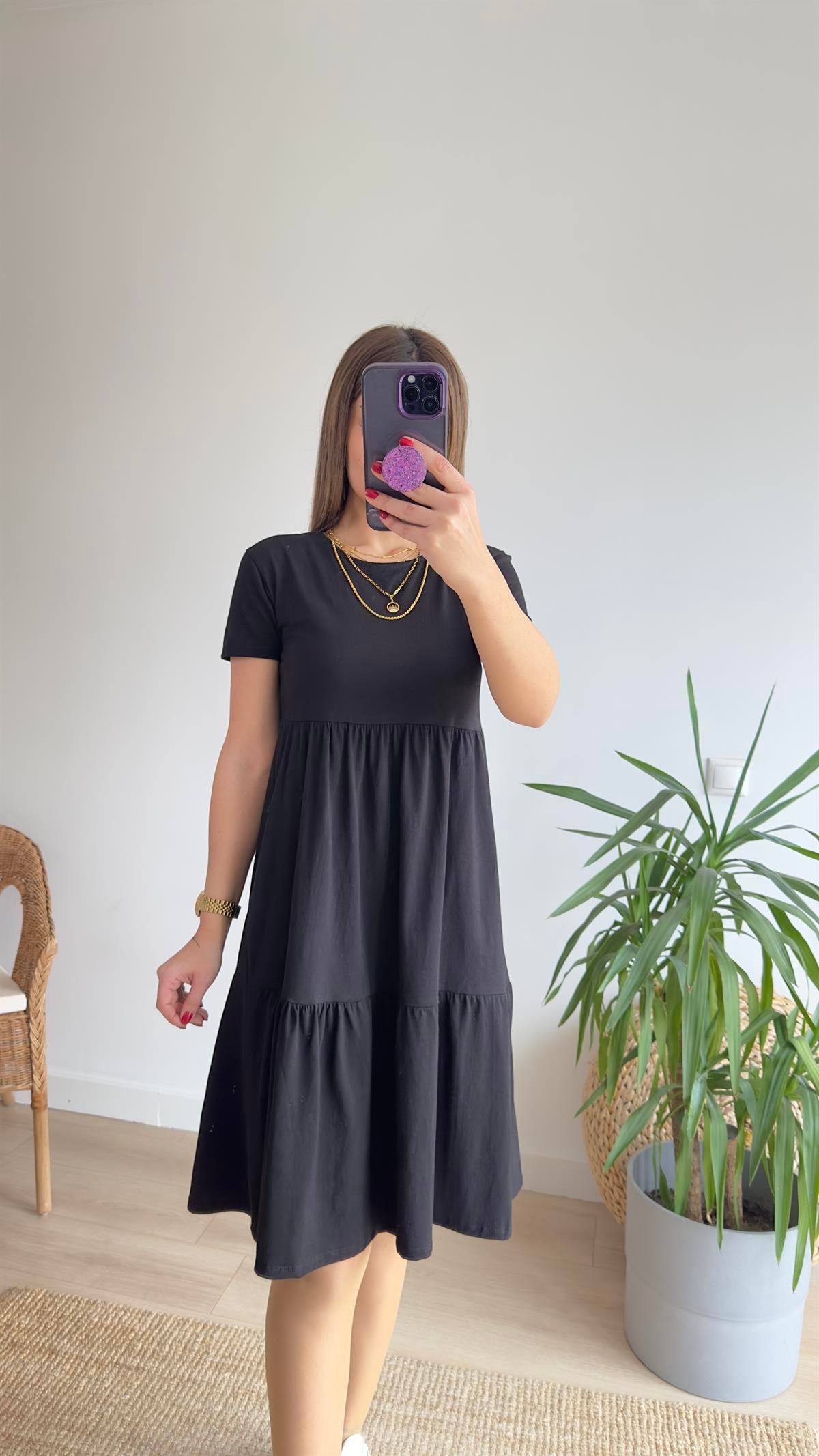 Lola Volanlı Siyah Basic Elbise