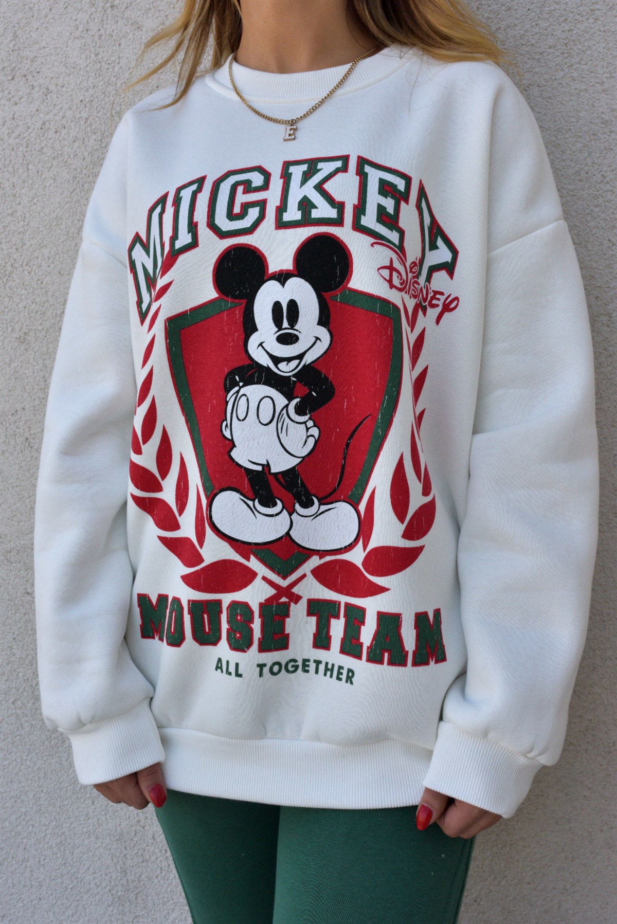 Mickey Mouse Baskı Beyaz Sweat