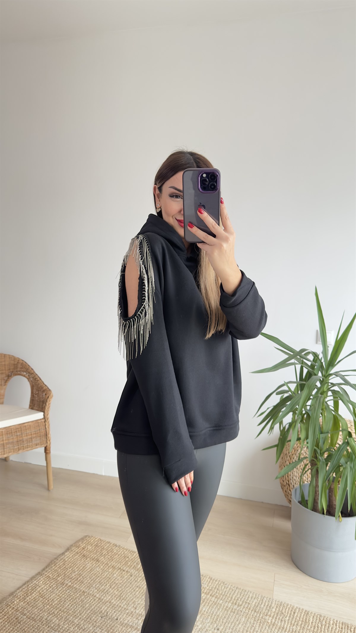 Tek Omuz Pencere Ve Zincir Detay Tasarım Sweat