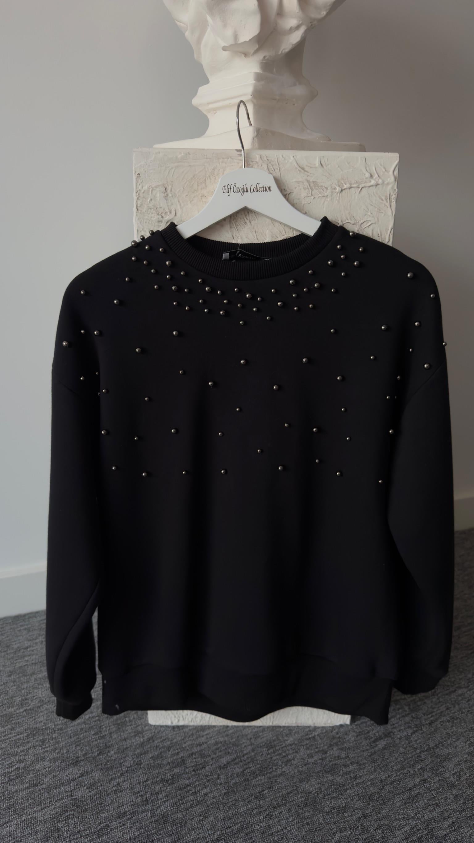 Mood İncili Siyah Sweatshirt