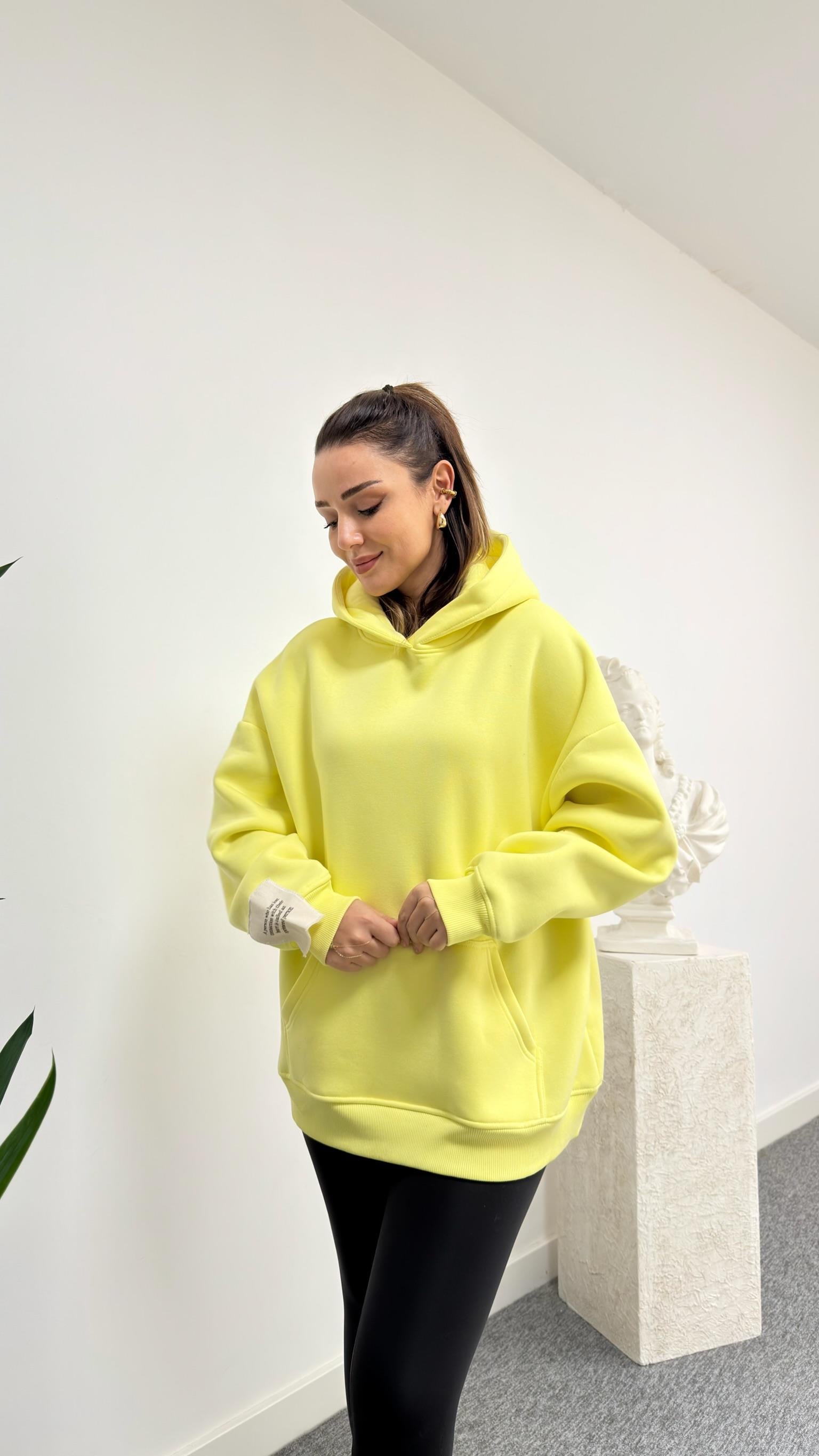 Sarı Kolu Etiket Detaylı Sweatshirt