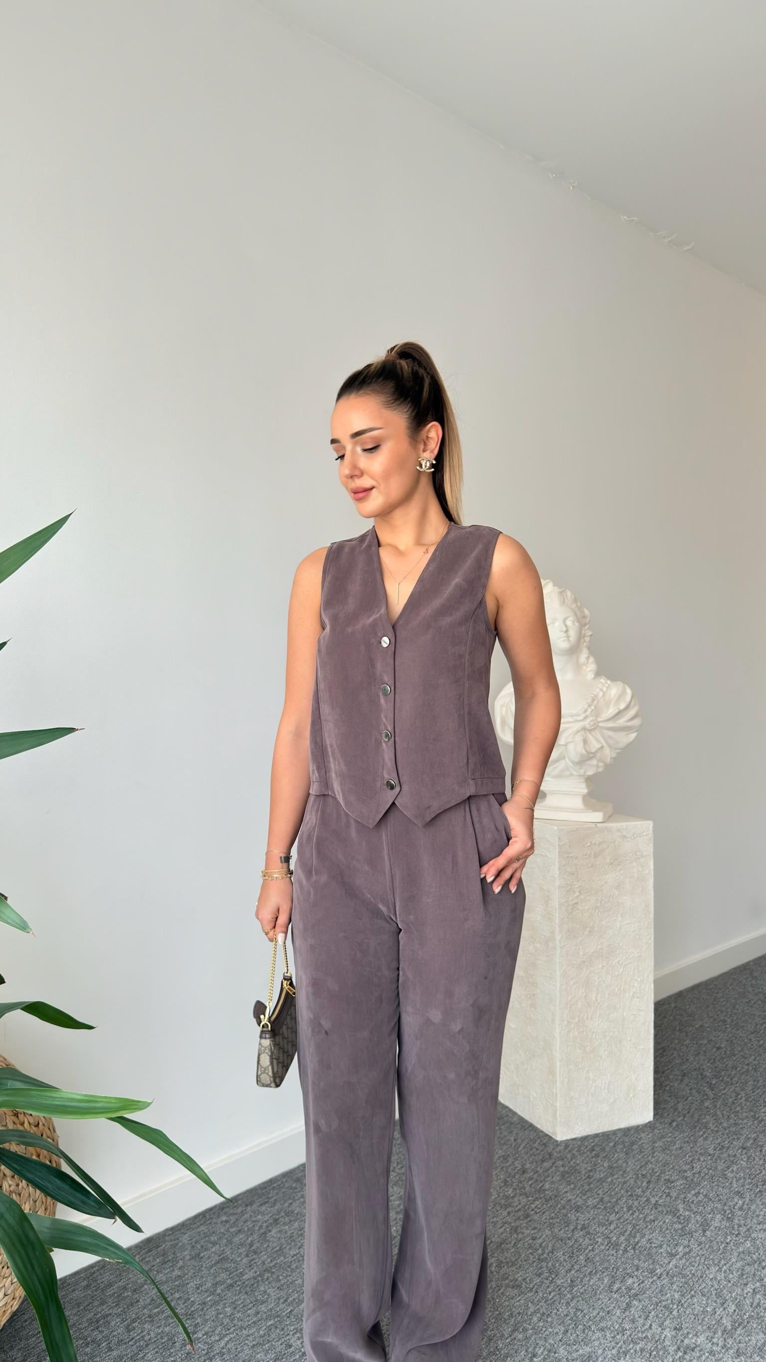 Kahve  Clare Yelekli Tensel Takım