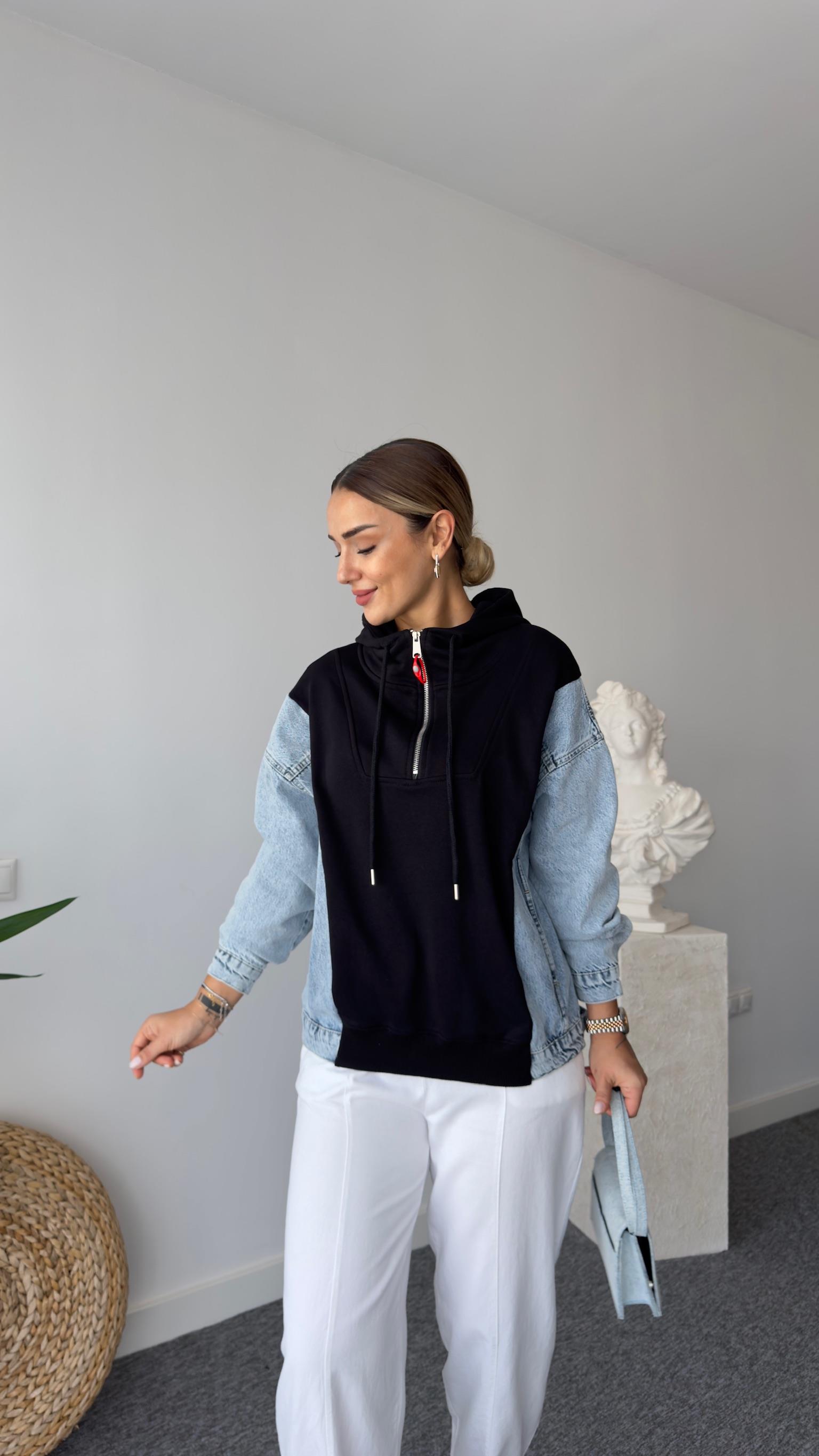 Corey Kot Geçişli Siyah Sweatshirt