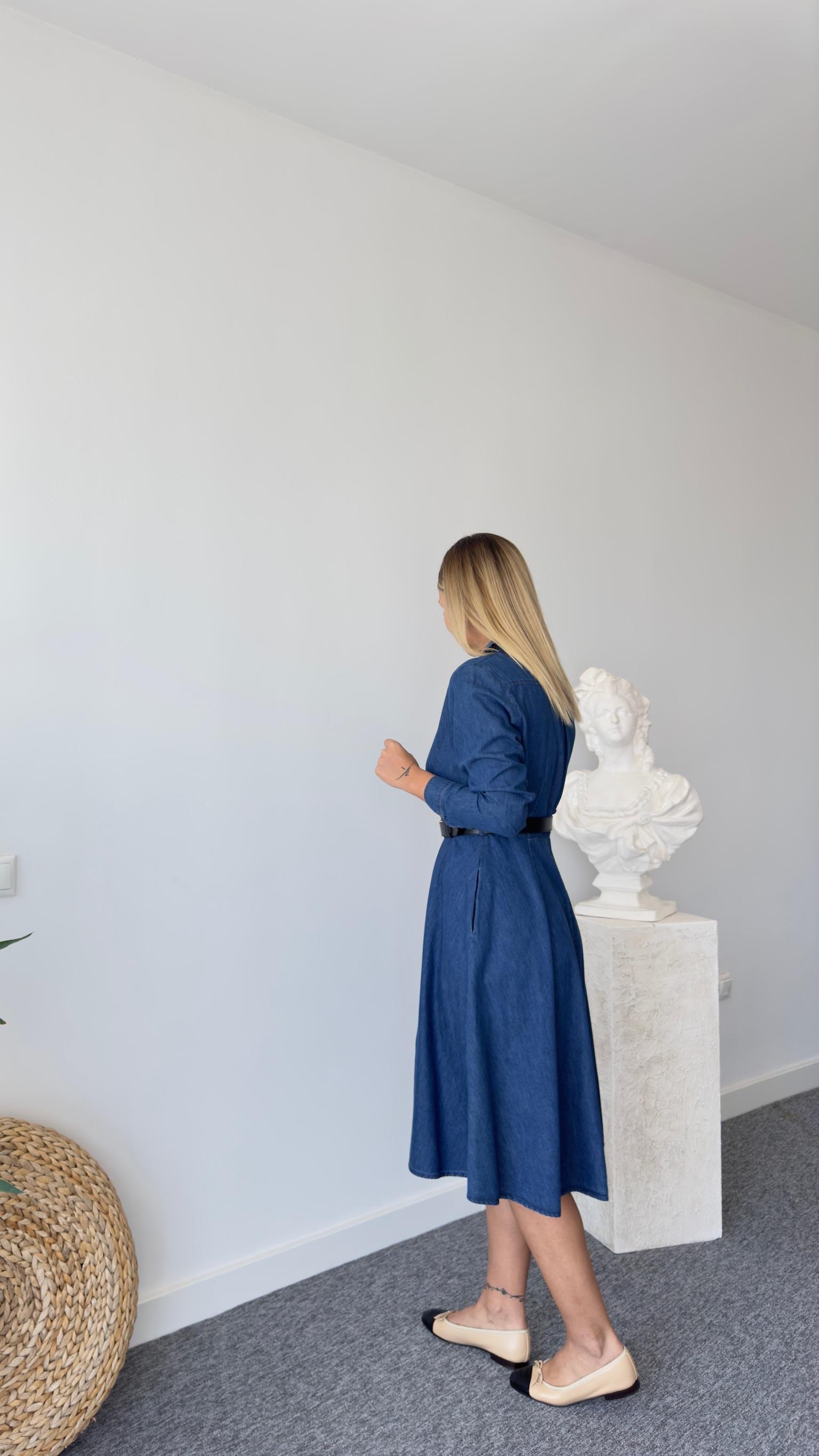 Rife Gömlek Yaka Kot Elbise 