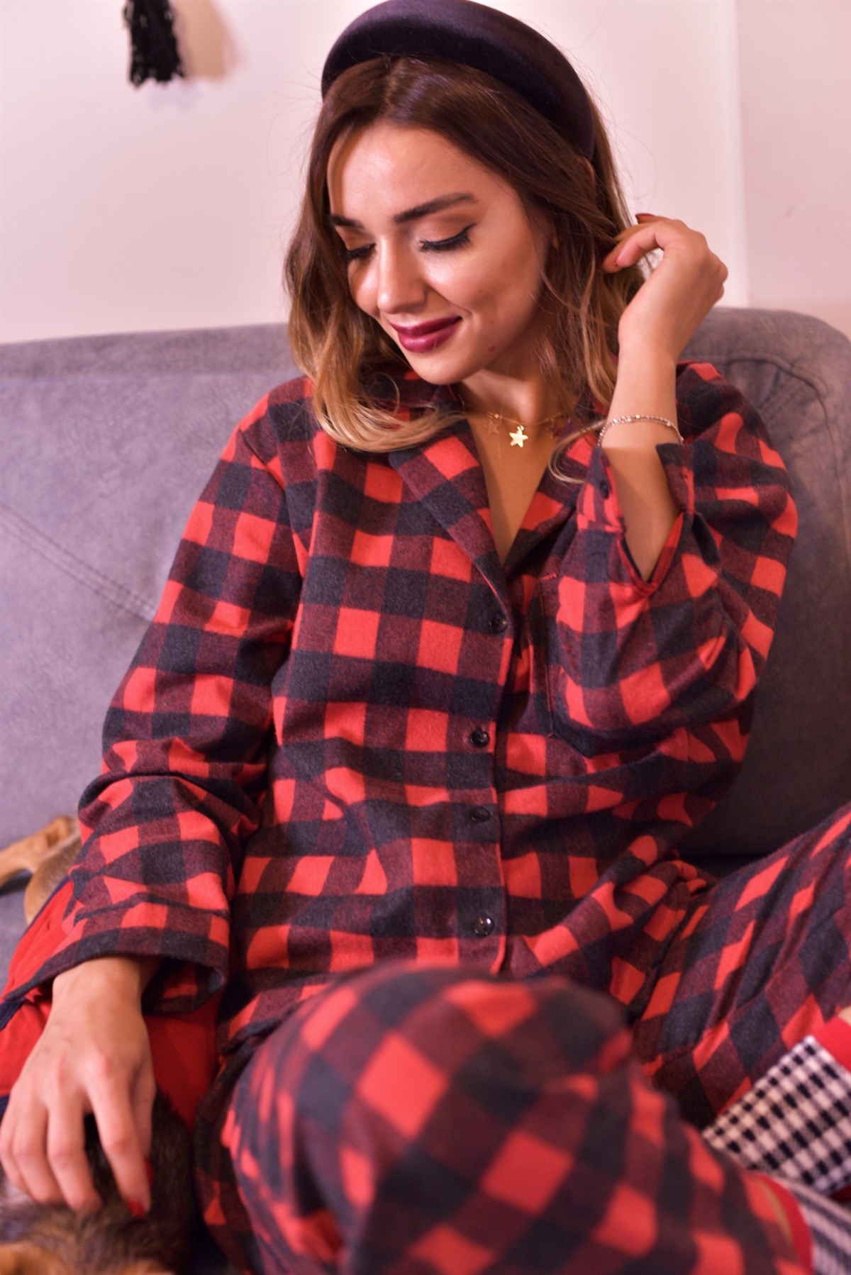 Kırmızı Ekoseli Pijama Takımı
