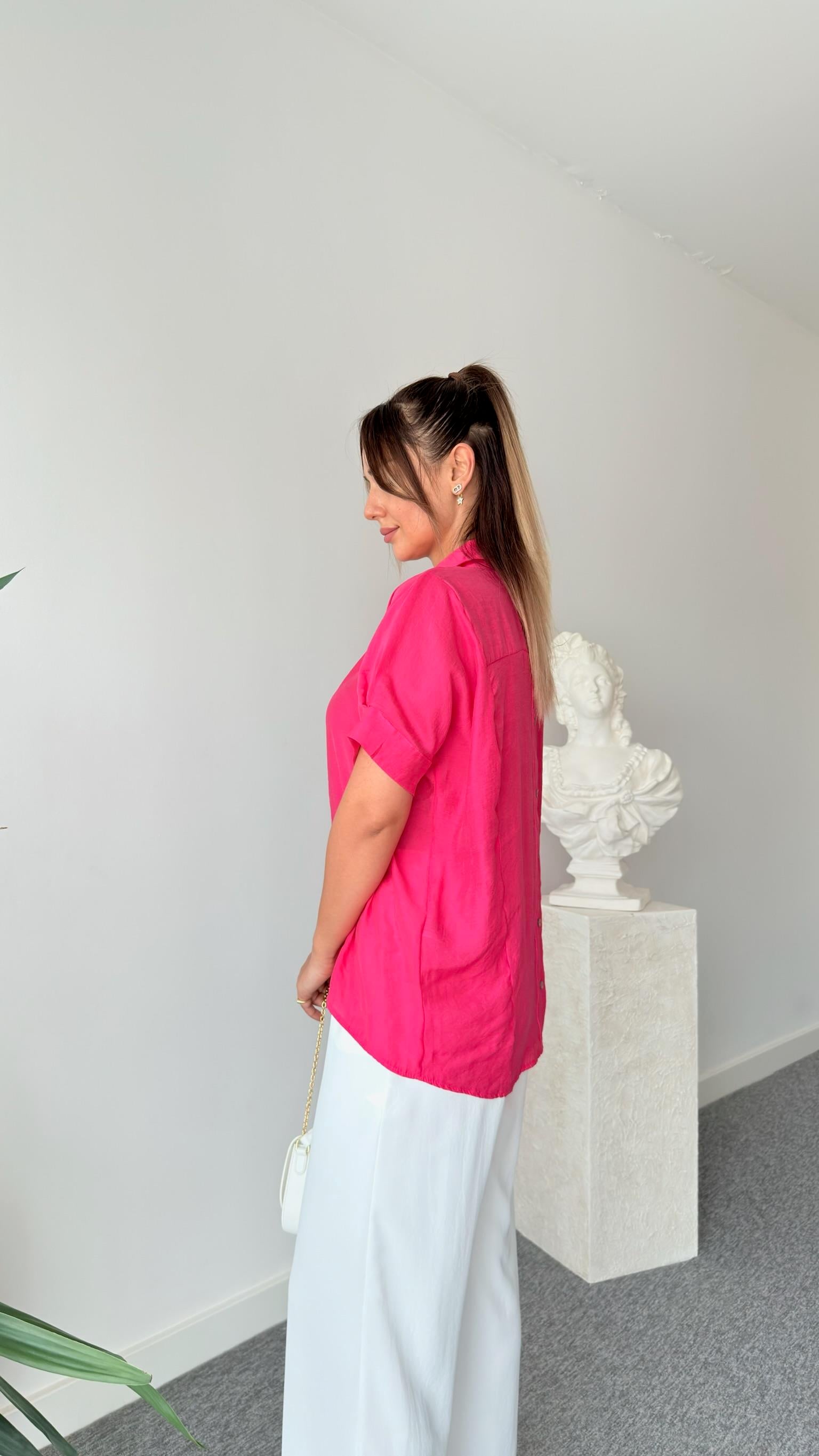 Pembe Brome Sırt Düğmeli Gömlek