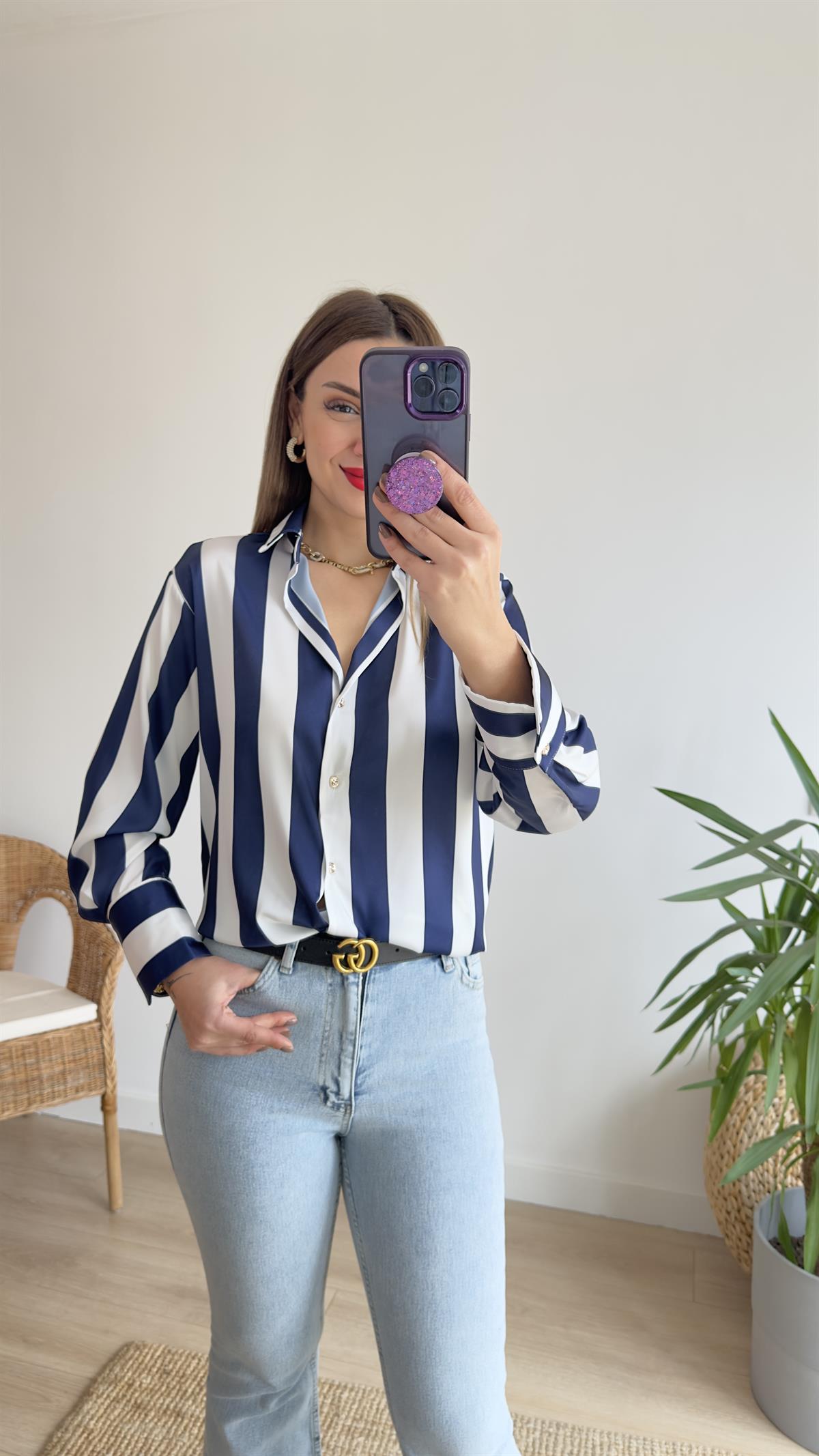 Ferny Zra Model Lacivert Çizgili Gömlek