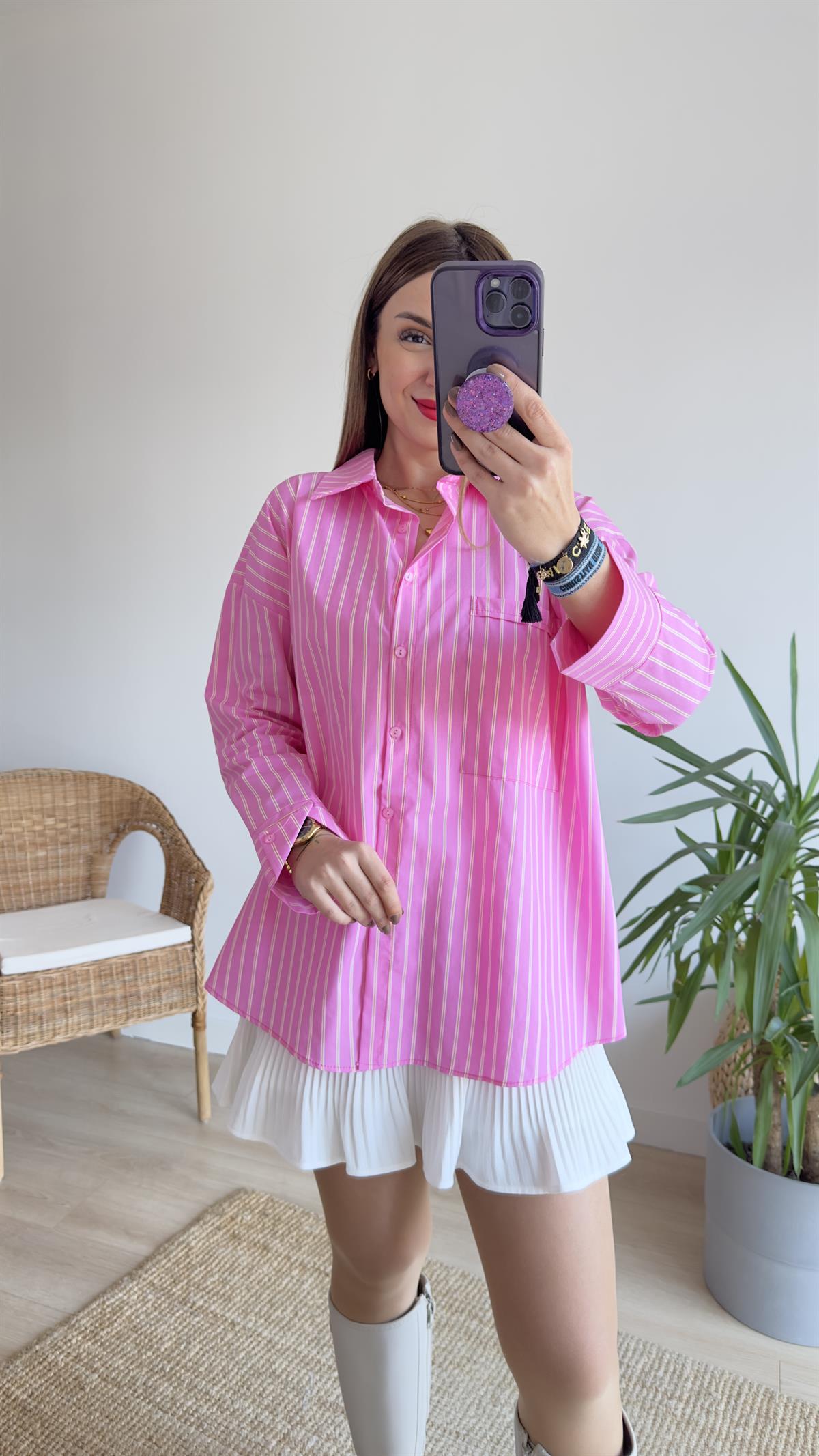 Shive Çizgili Pembe Gömlek