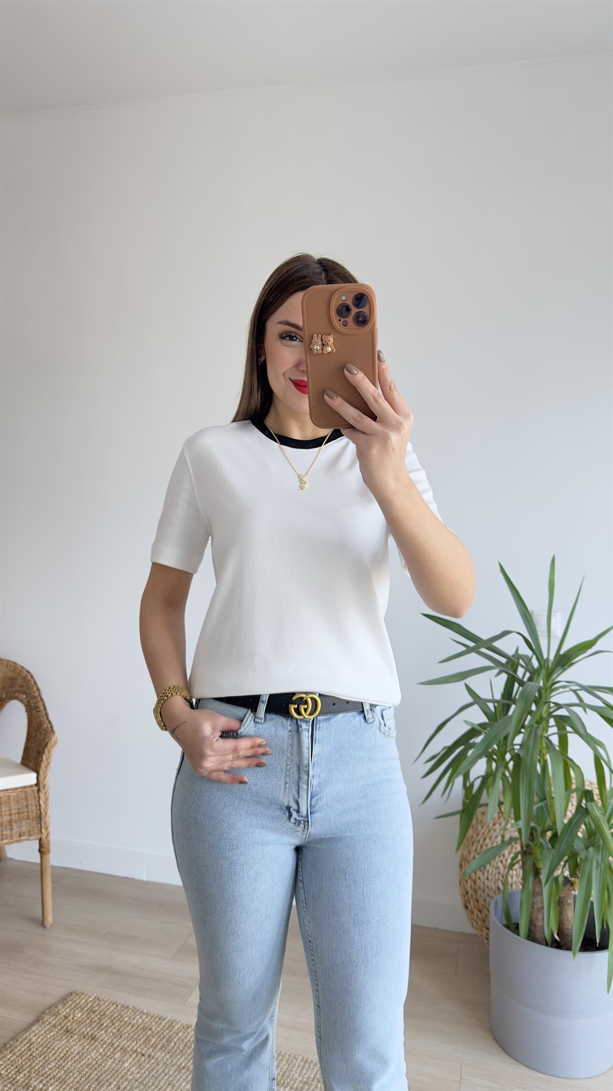 Ters Ribana Beyaz Massi Tshirt