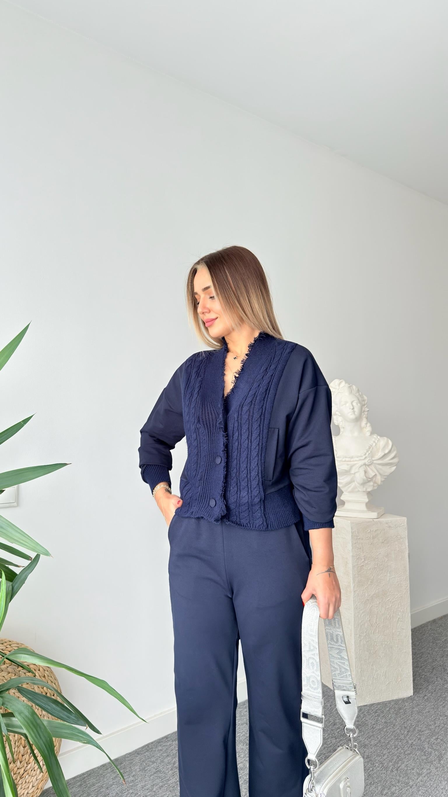 Tws Model Triko Garnili Hırka Pantolon Takım