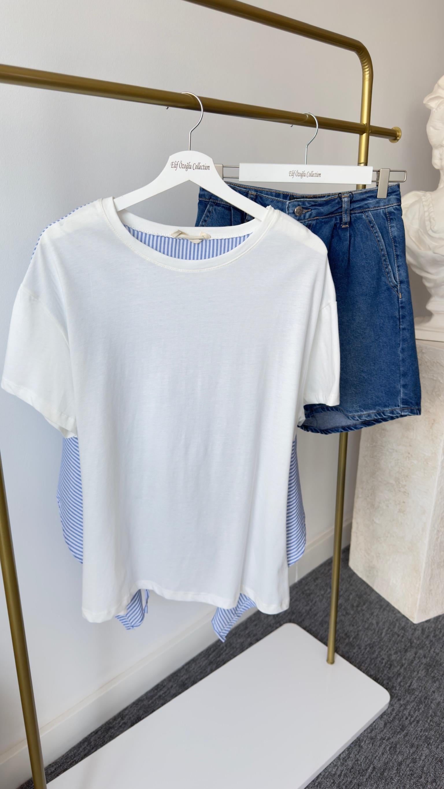 Sırtı Poplin Bağlamalı Beyaz Tshirt