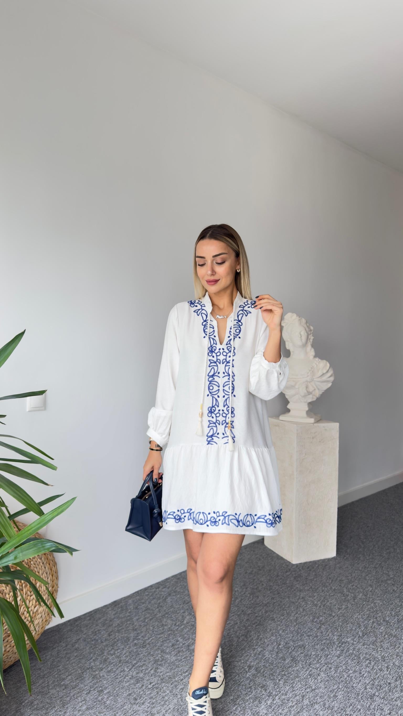 Cotte Nakışlı Zra Model Beyaz Elbise 