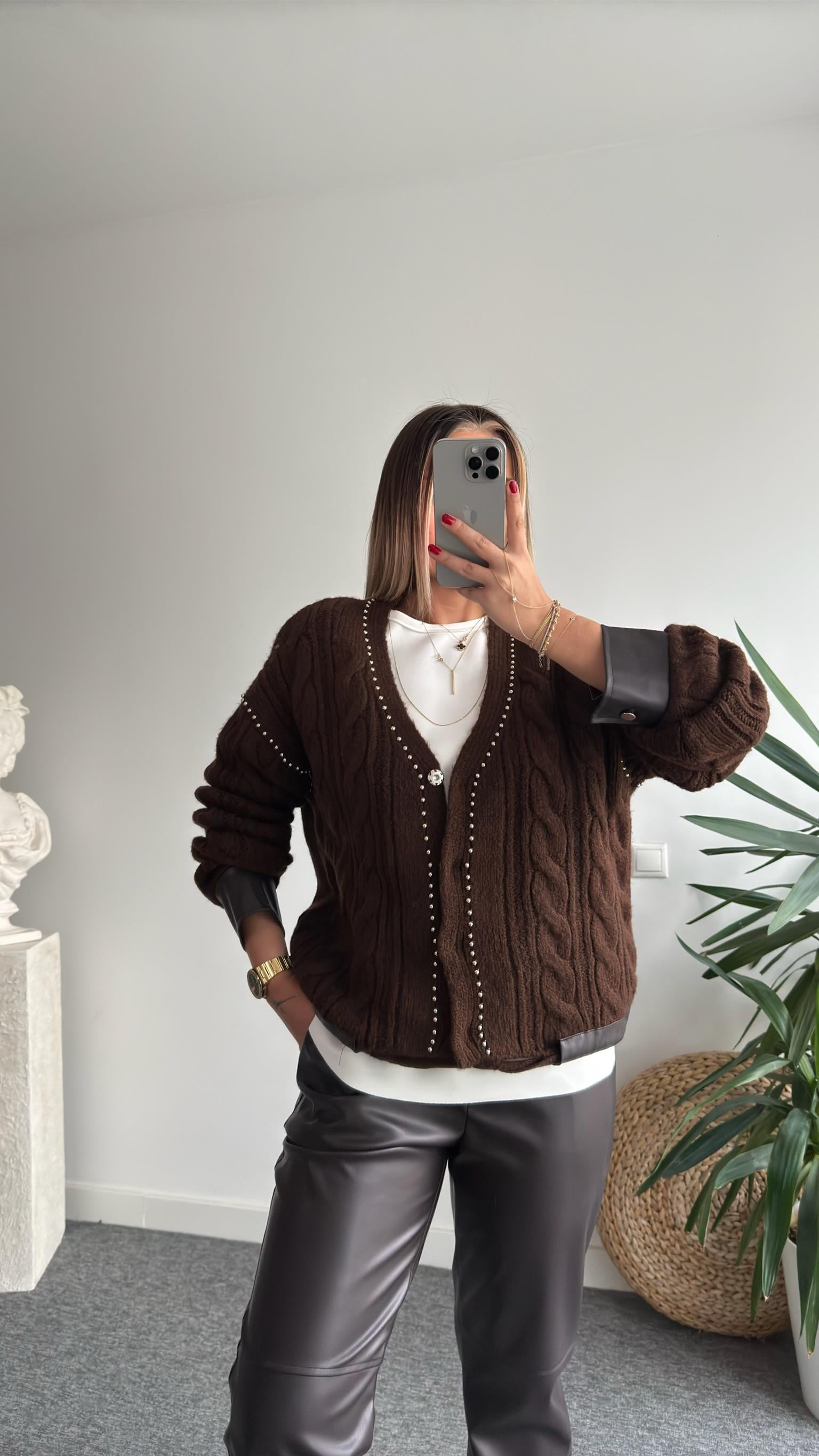 Kahve Tws Model Zımbalı Hırka