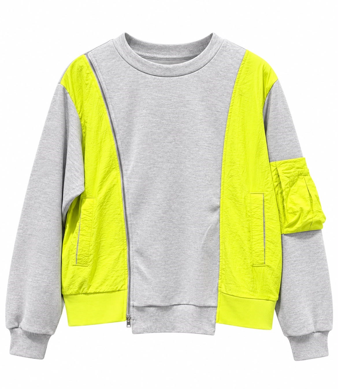 Gri Mix Kumaş Fermuarlı Sweatshirt